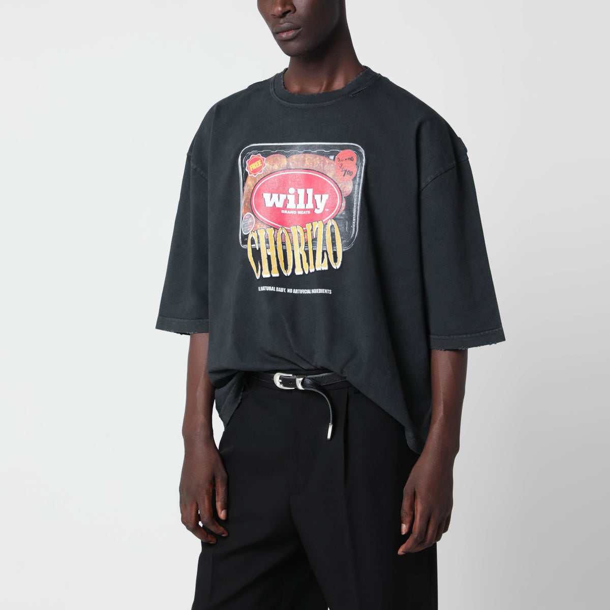T-shirt oversize OS Especial Chorizo nera in cotone