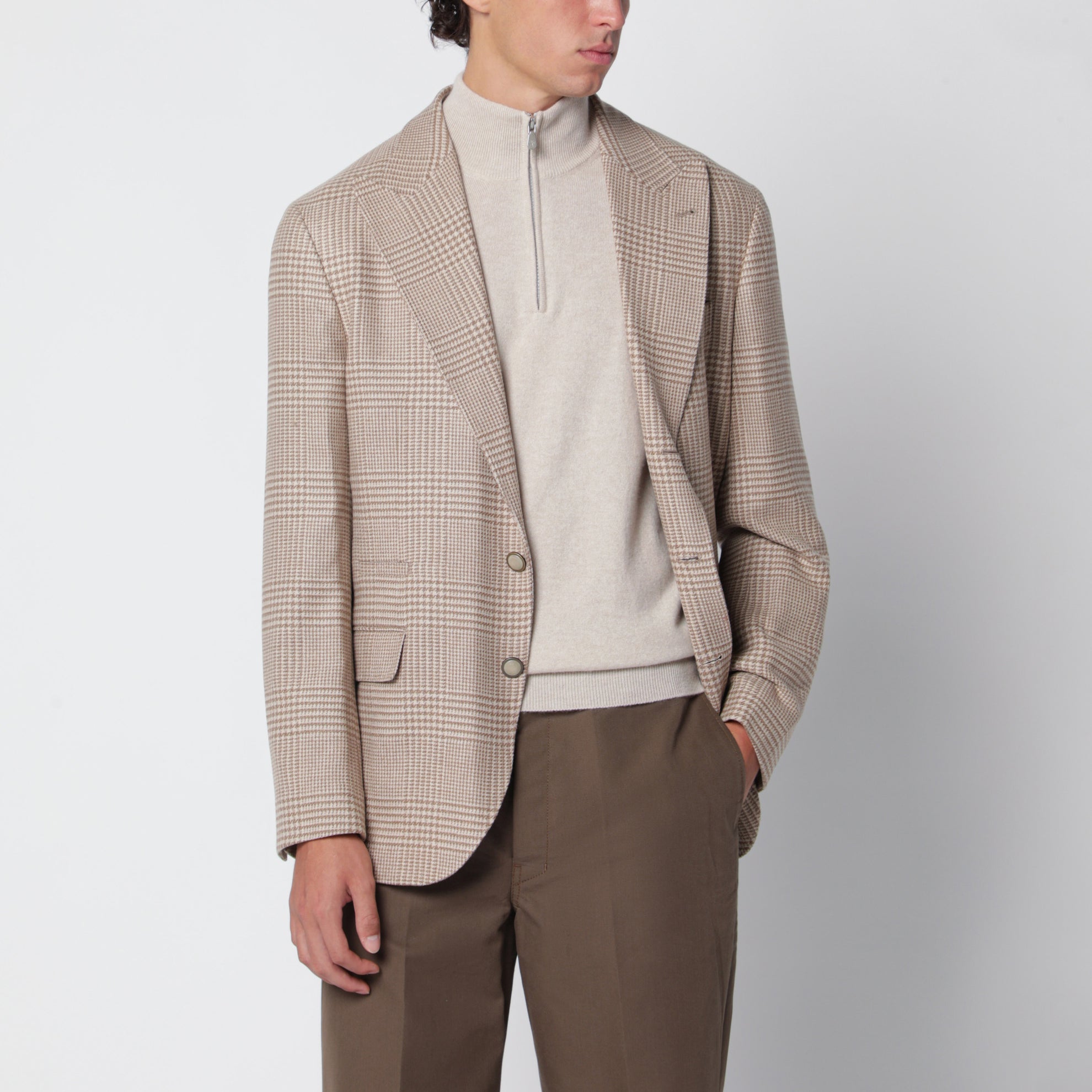 Camel Prince of Wales check single-breasted jacket
