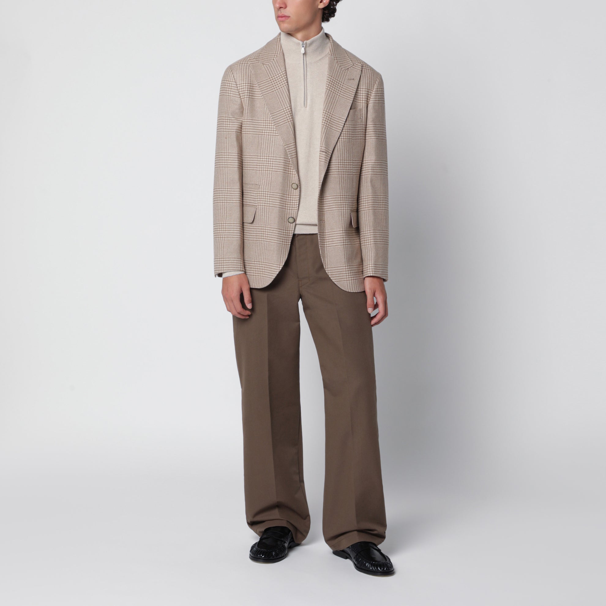 Camel Prince of Wales check single-breasted jacket
