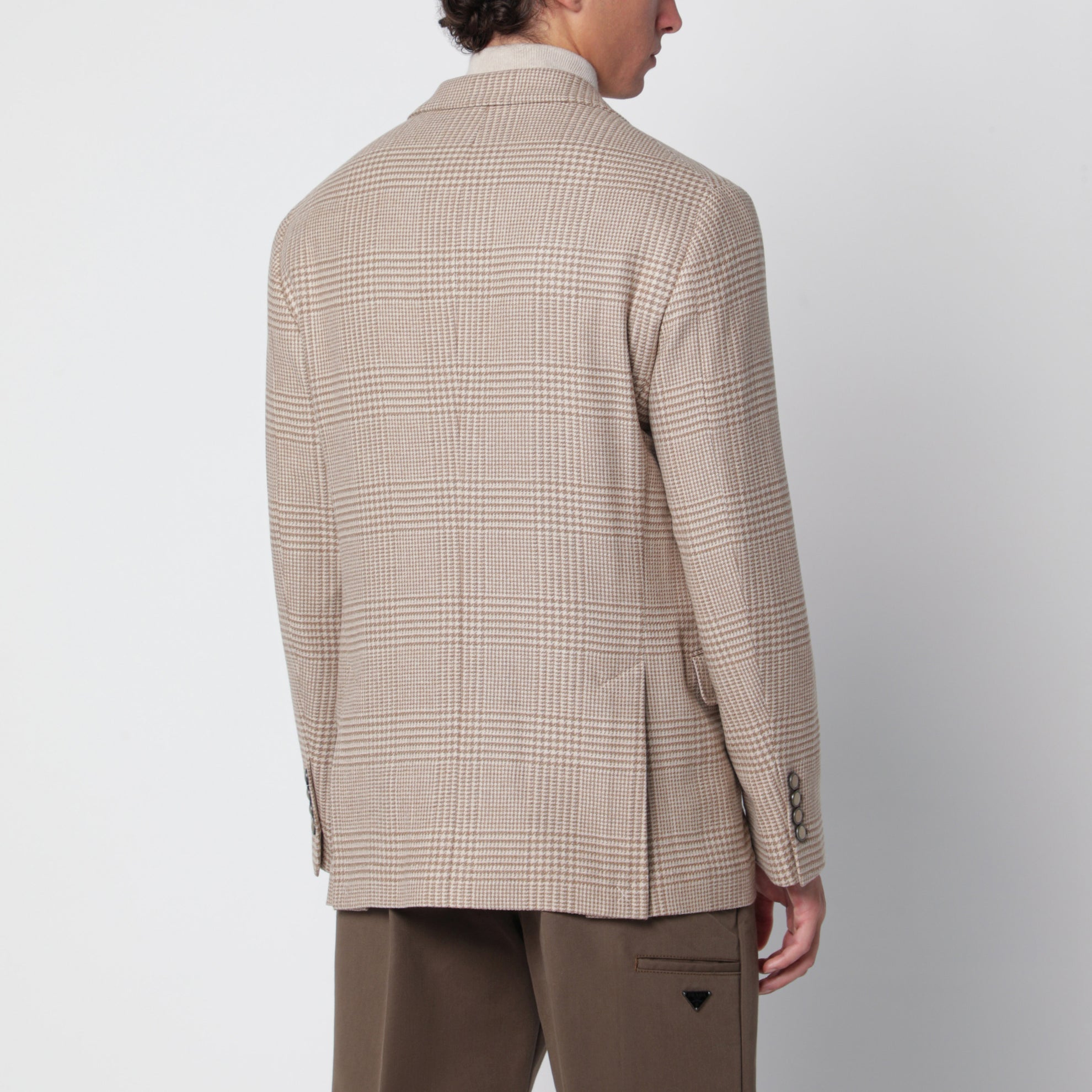 Camel Prince of Wales check single-breasted jacket