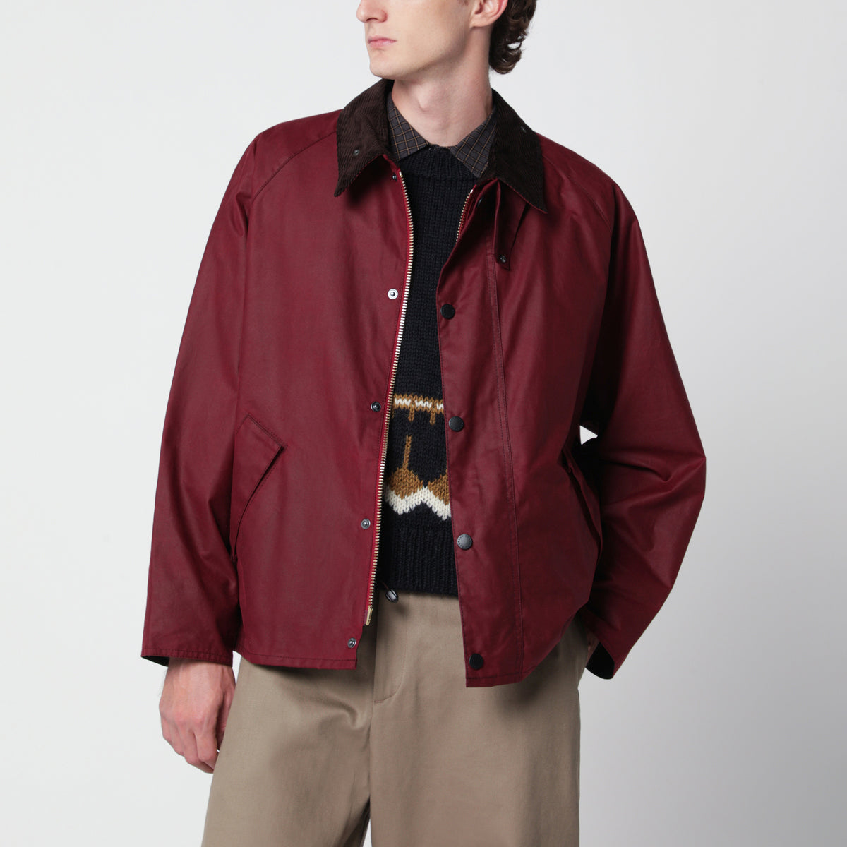 Burgundy OS Transport waxed jacket