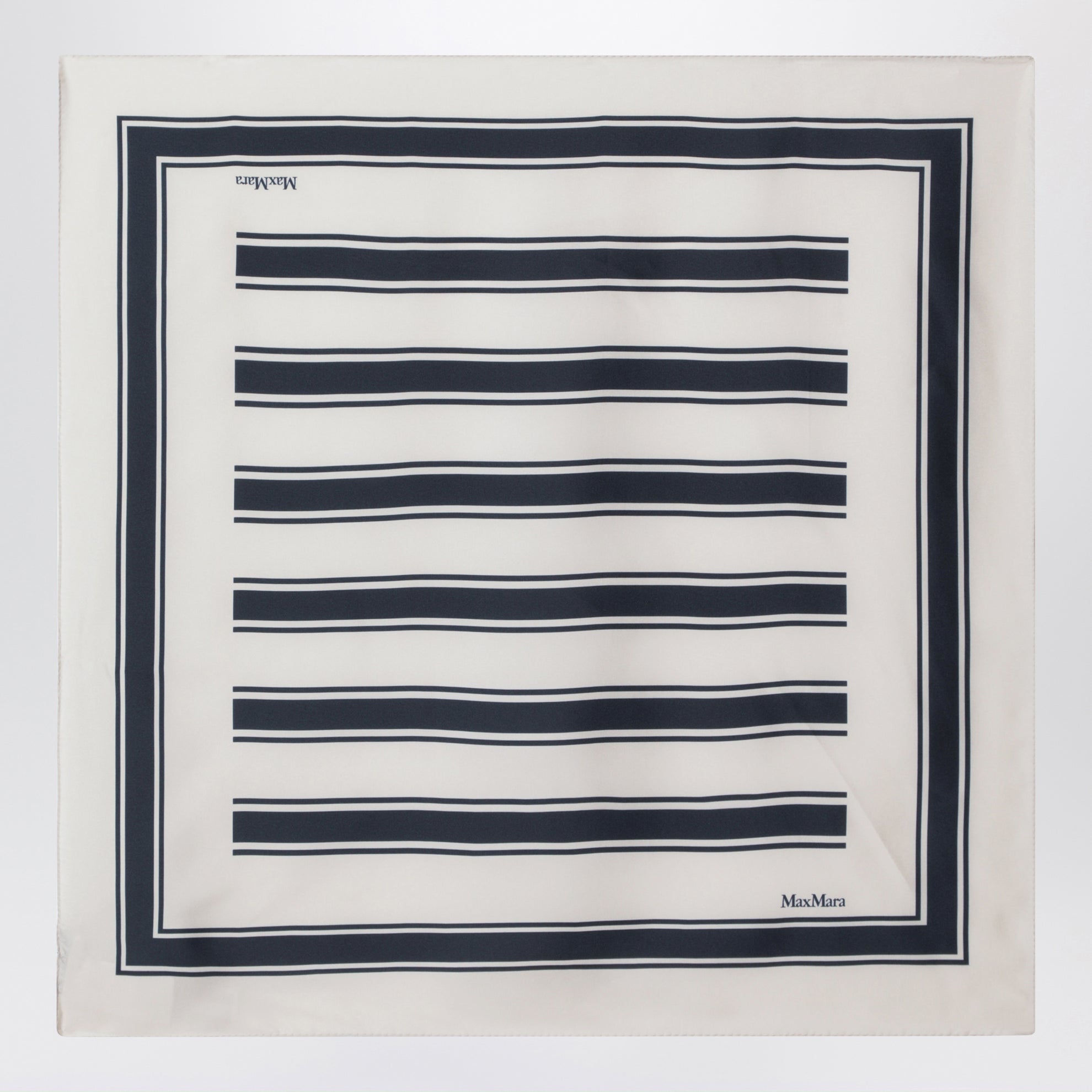 Square printed silk twill scarf in navy blue