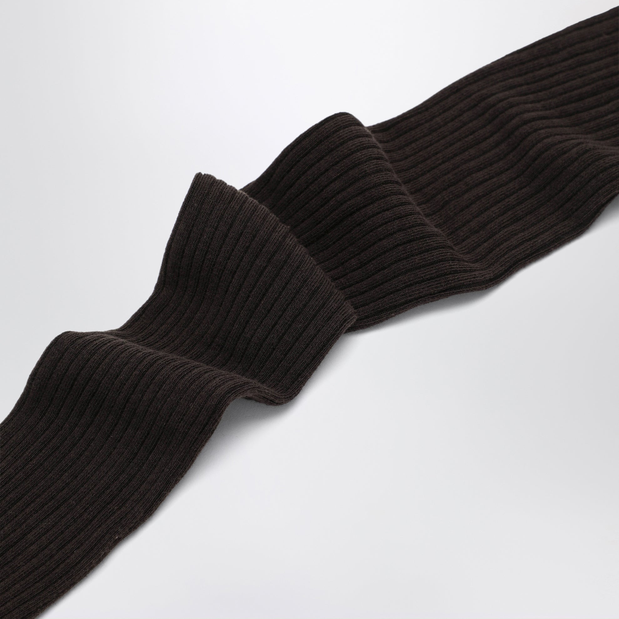 Brown ribbed tights in cotton blend