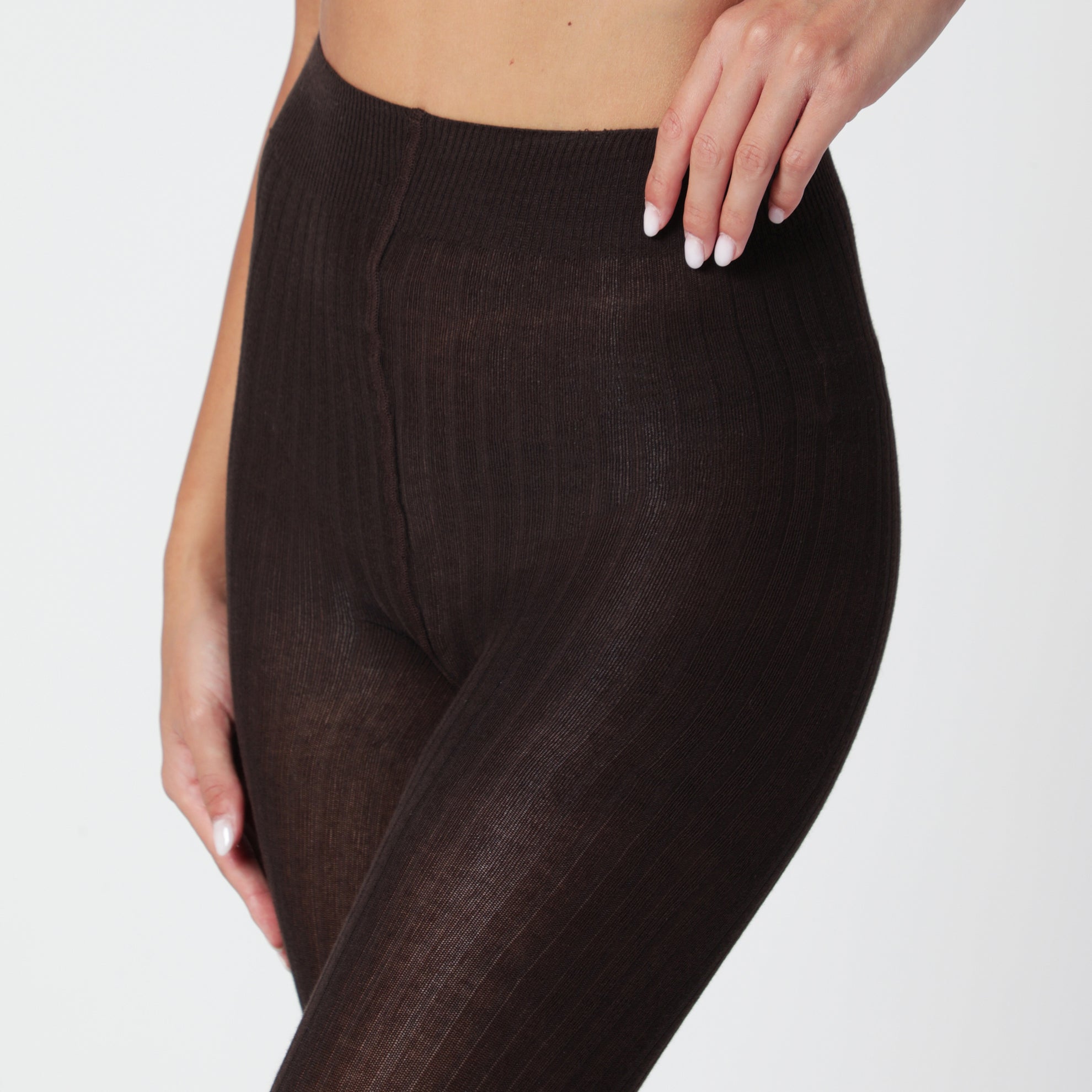 Brown ribbed tights in cotton blend