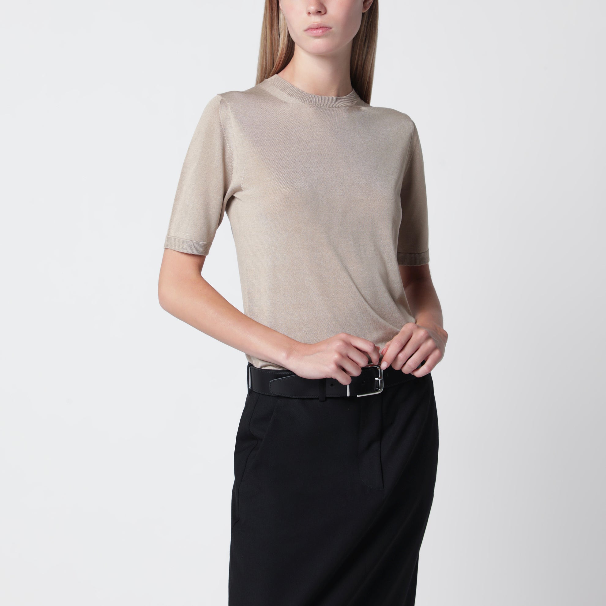 Maglia in cachemire e seta beige roccia