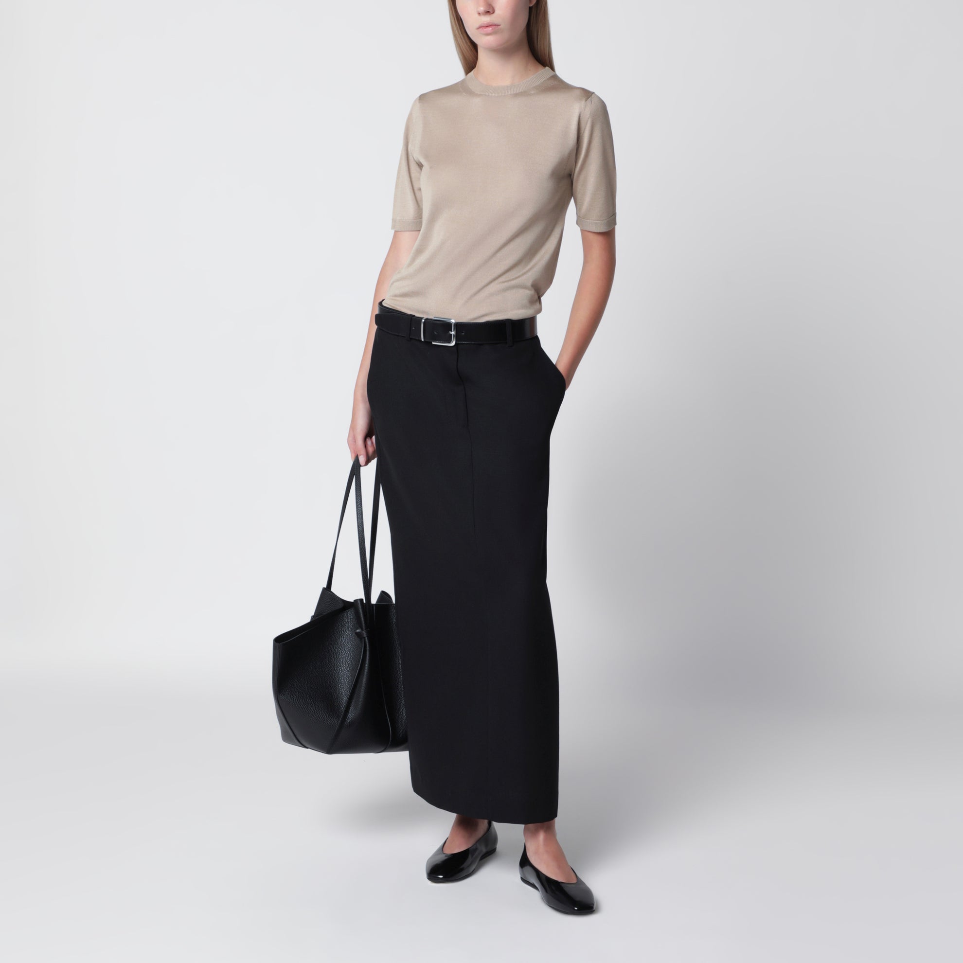 Maglia in cachemire e seta beige roccia