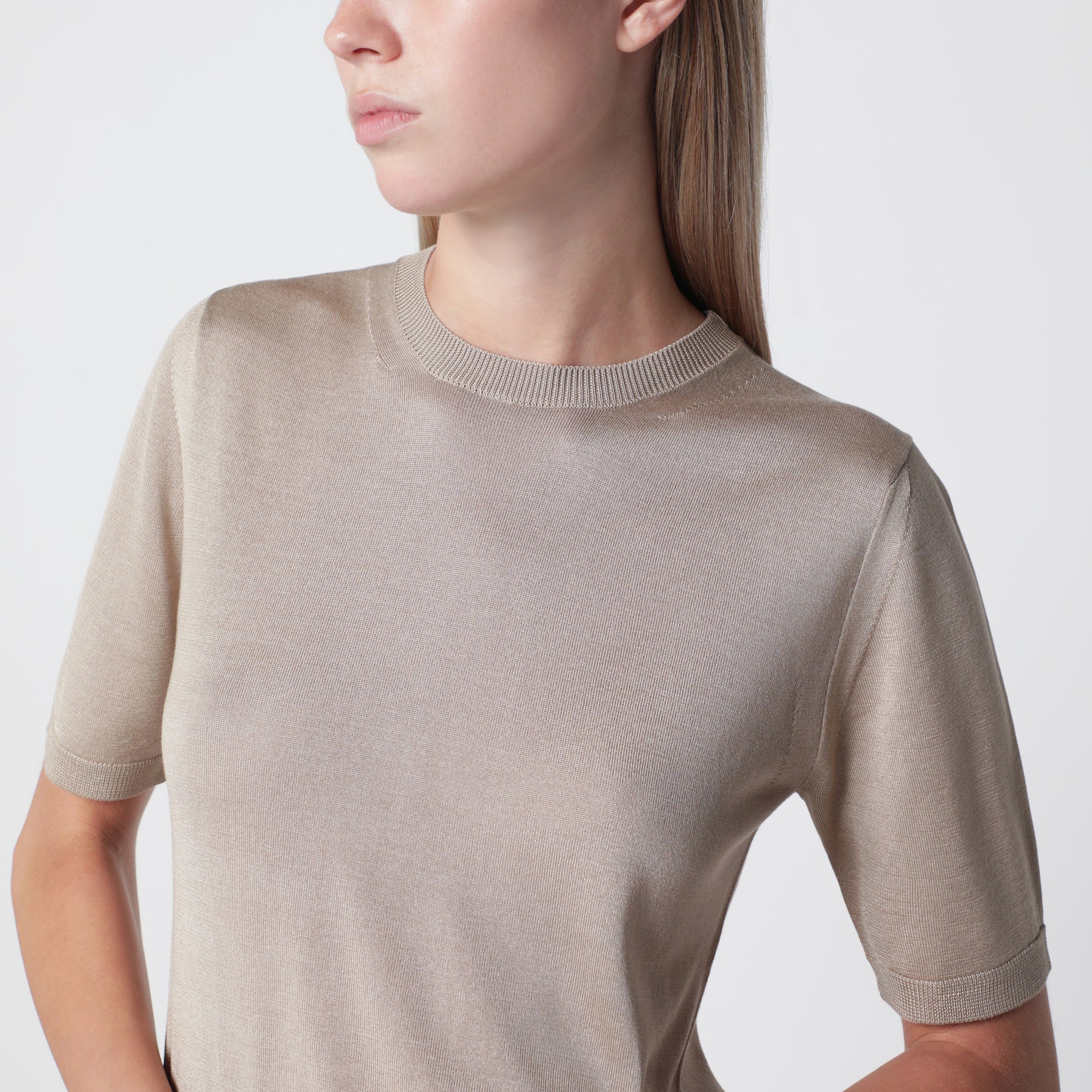 Maglia in cachemire e seta beige roccia