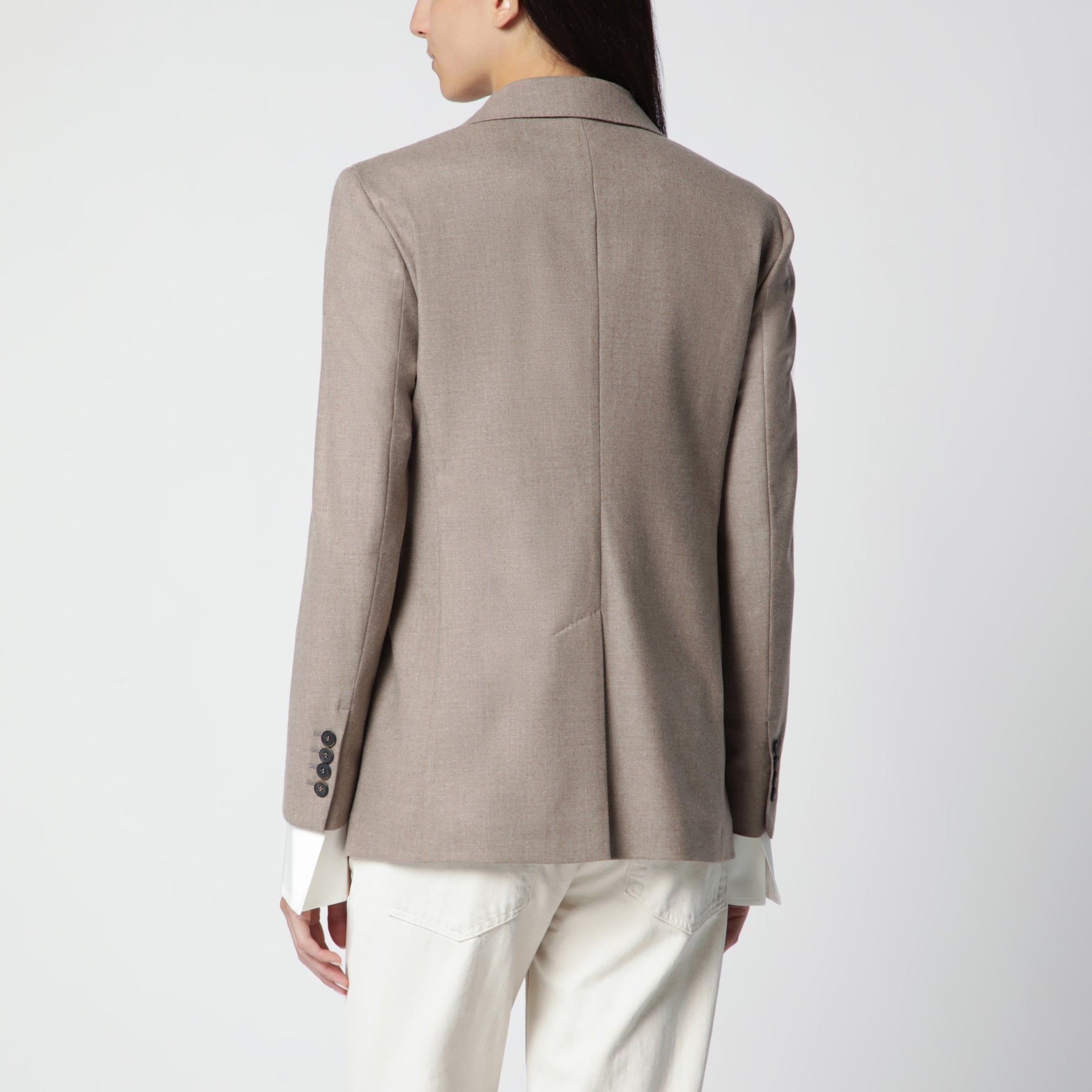 Single-Breasted Jacket in Dark Khaki Cashmere Foulé