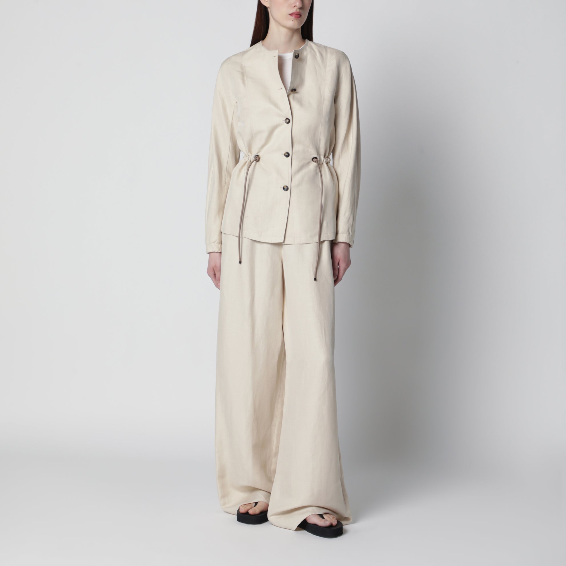 Veste beige en lin et soie avec cordon de serrage