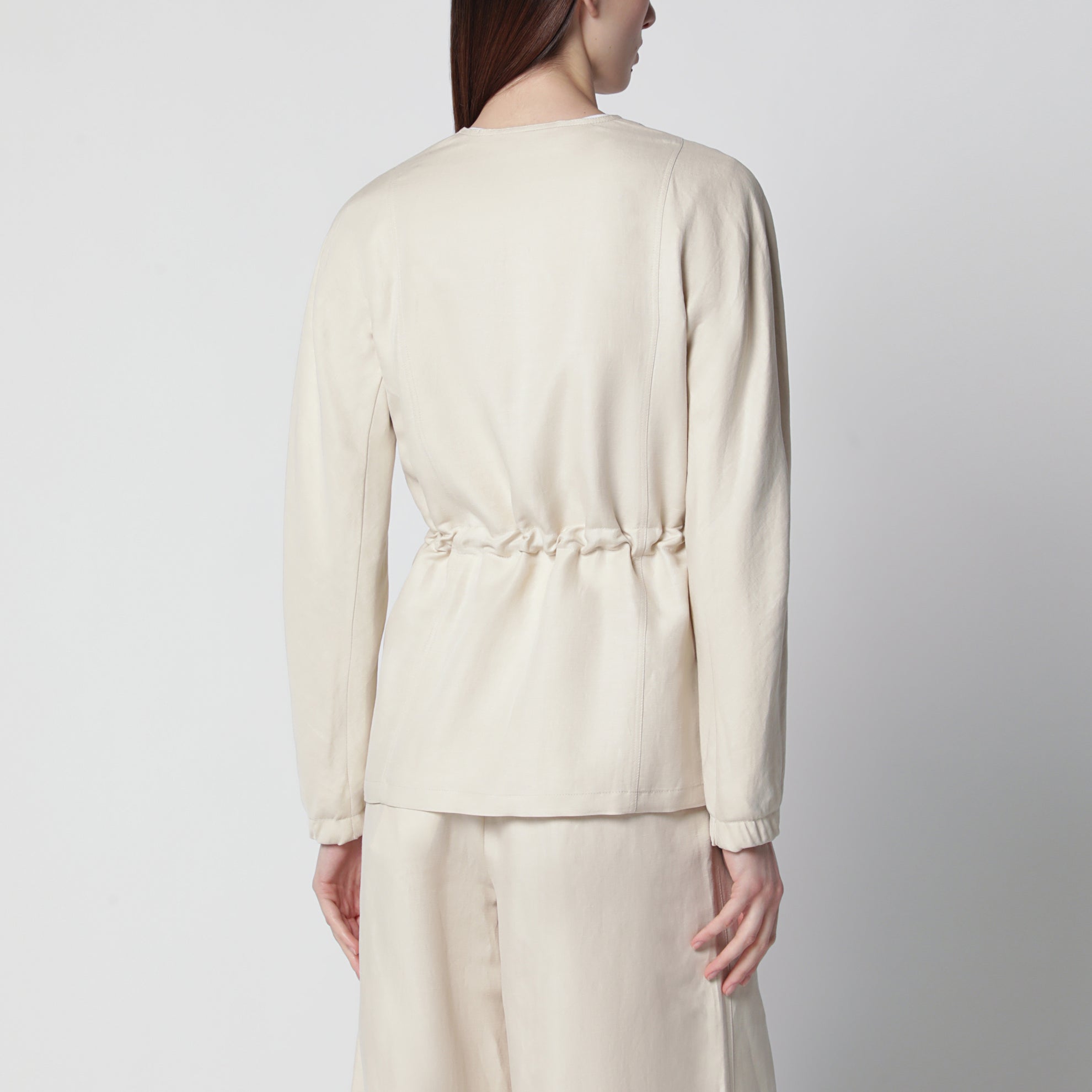 Veste beige en lin et soie avec cordon de serrage