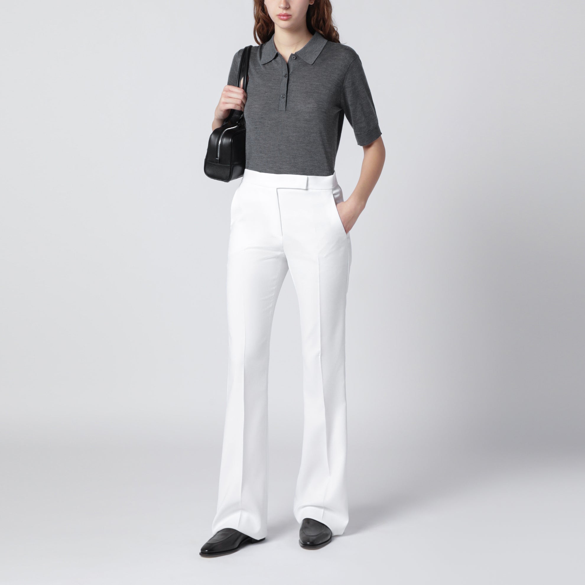 Schmale Hose aus Crêpe-Canvas in Optisch-Weiß