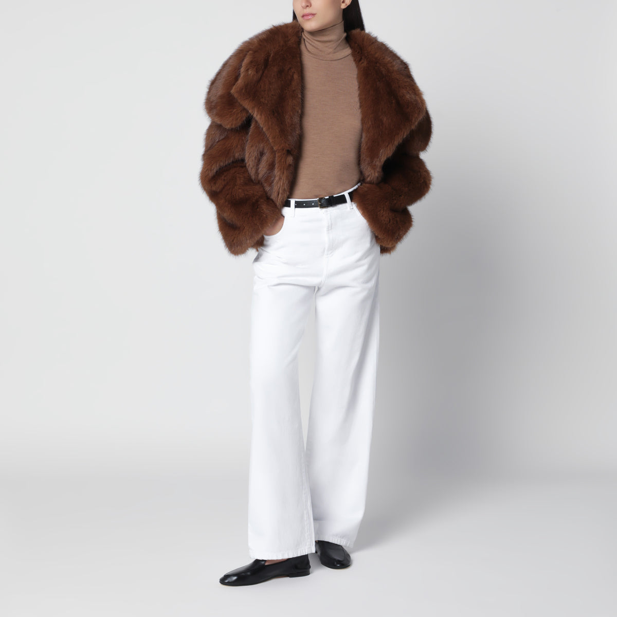 Camel melierter Rollkragenpullover aus Schurwolle