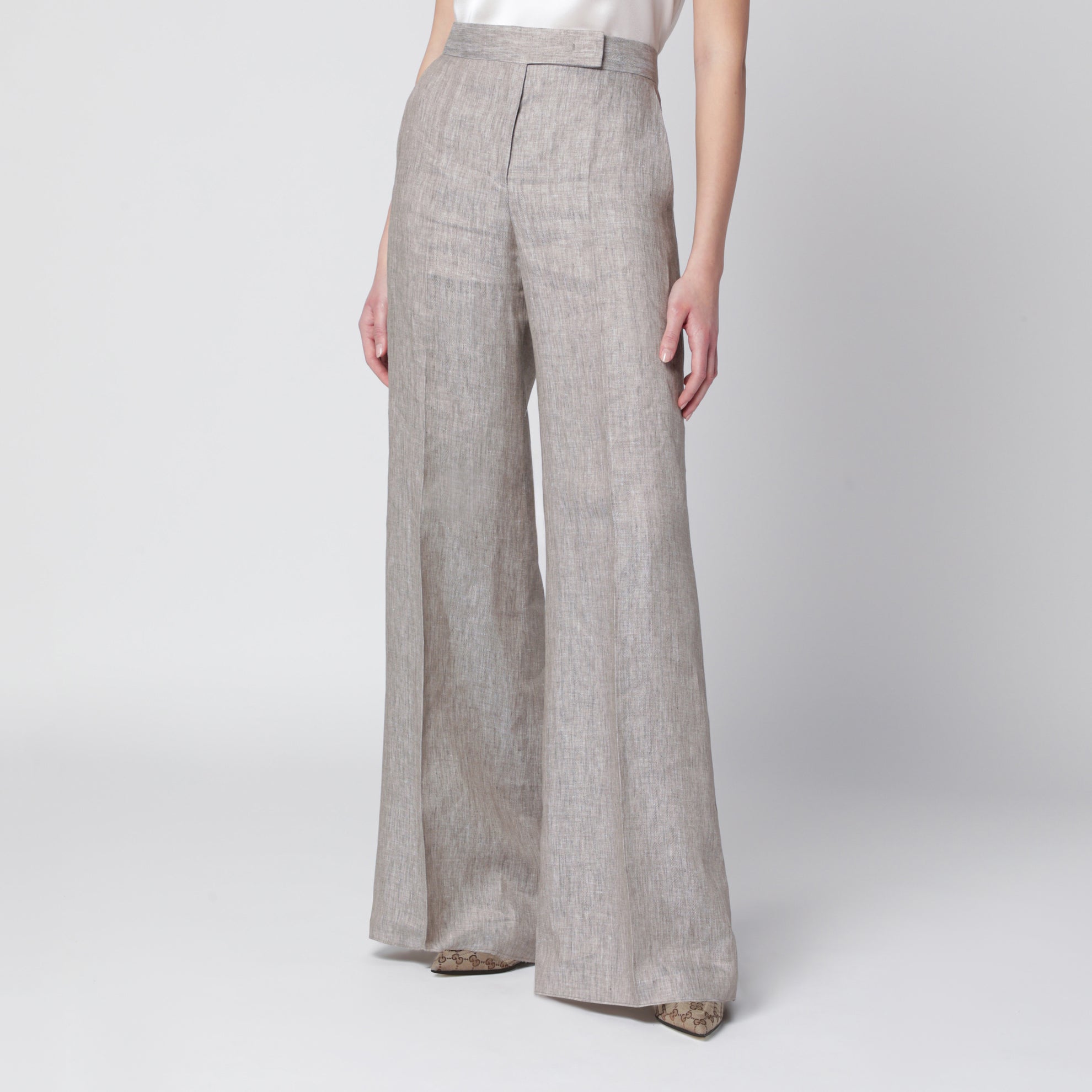 Pantalon en lin chevron beige