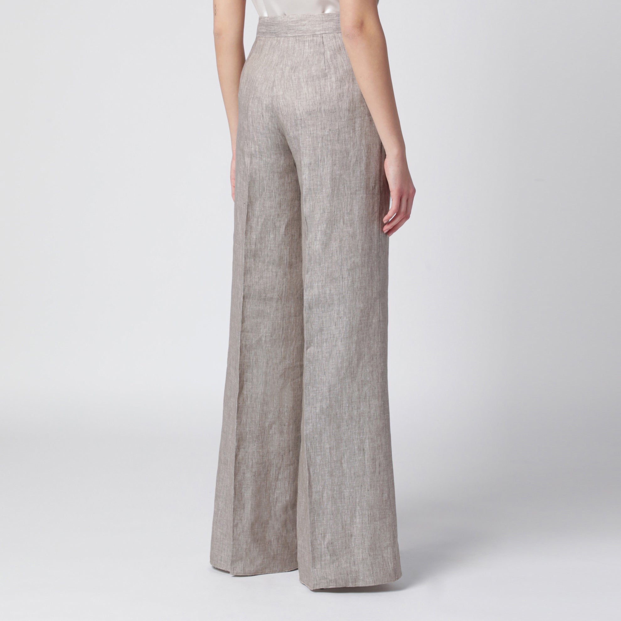 Pantalon en lin chevron beige