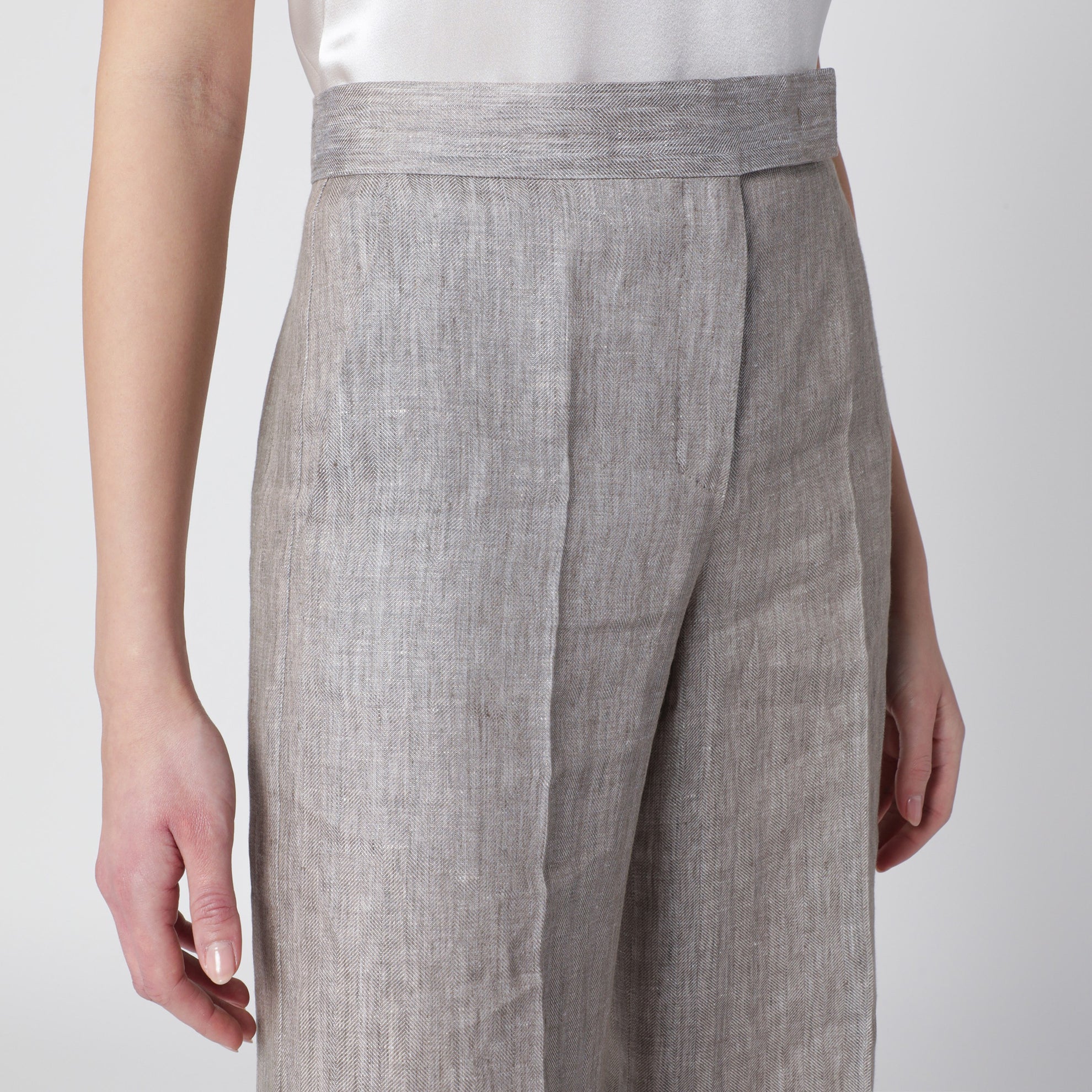 Pantalon en lin chevron beige