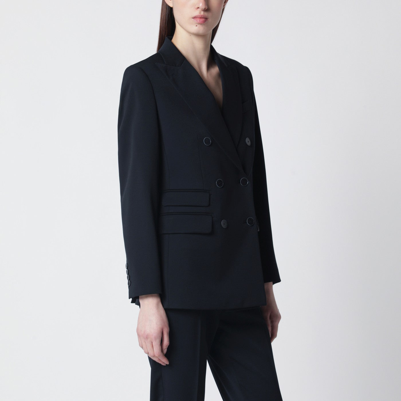 Blauer doppelreihiger Wollblazer