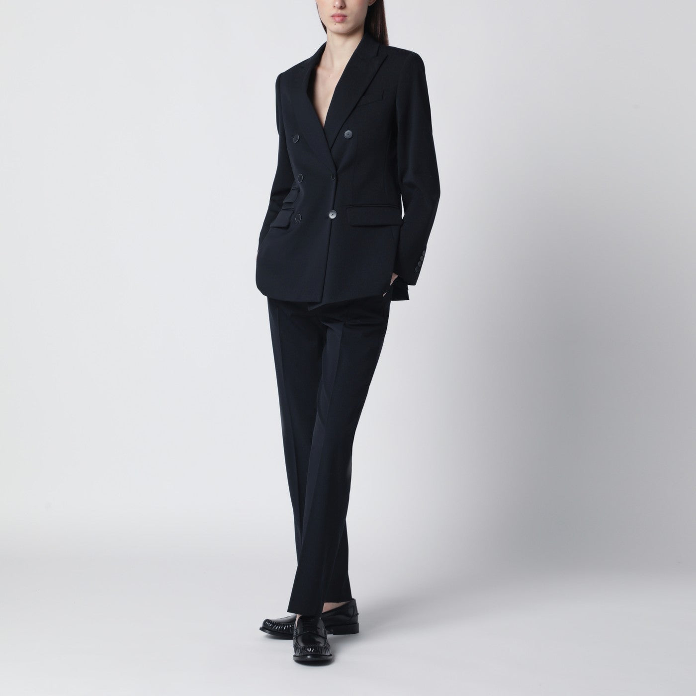 Blauer doppelreihiger Wollblazer
