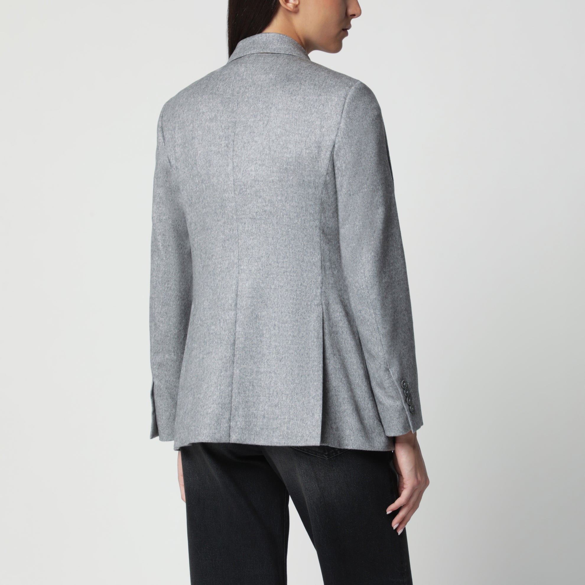 Blazer doppiopetto in seta e cashmere grigio