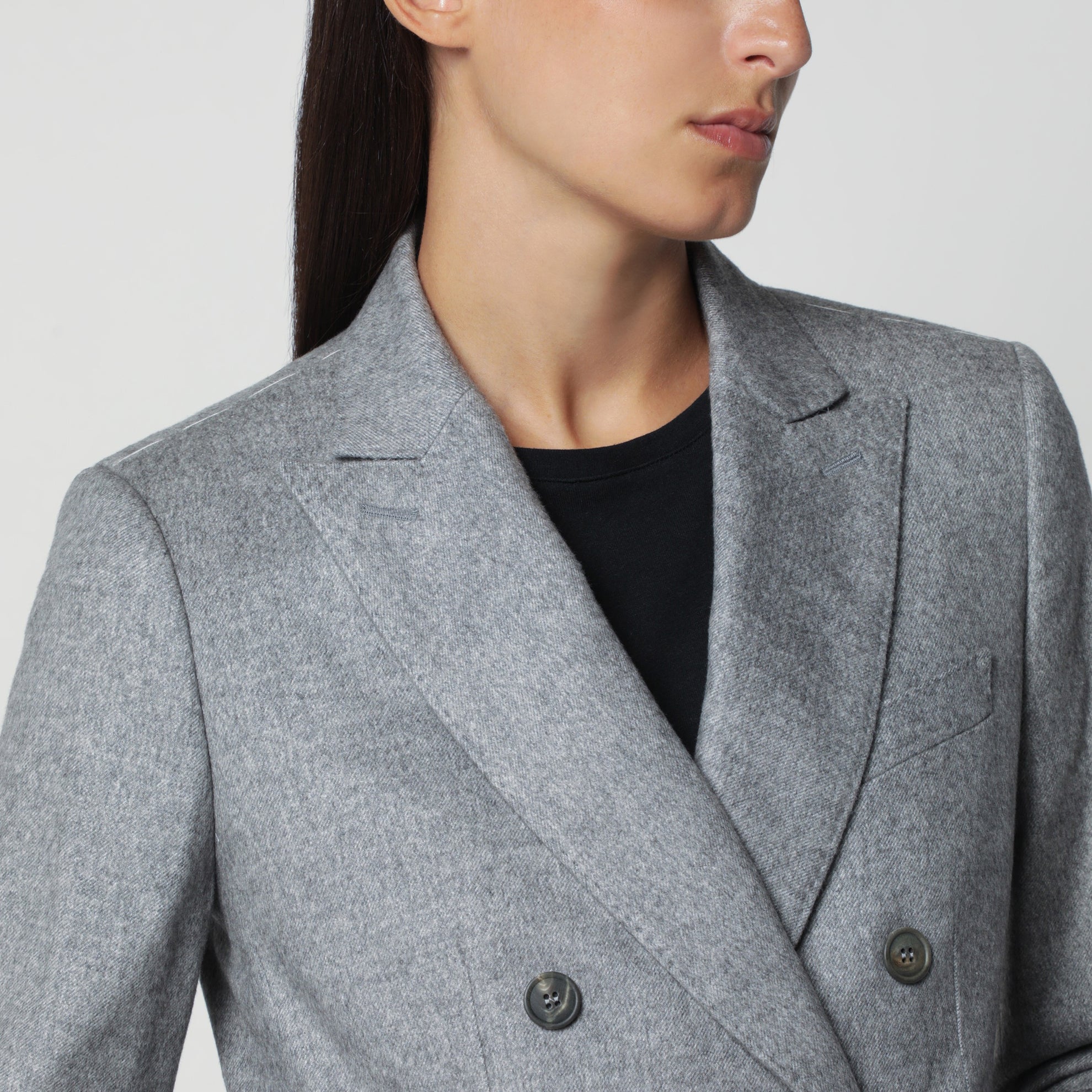Blazer doppiopetto in seta e cashmere grigio