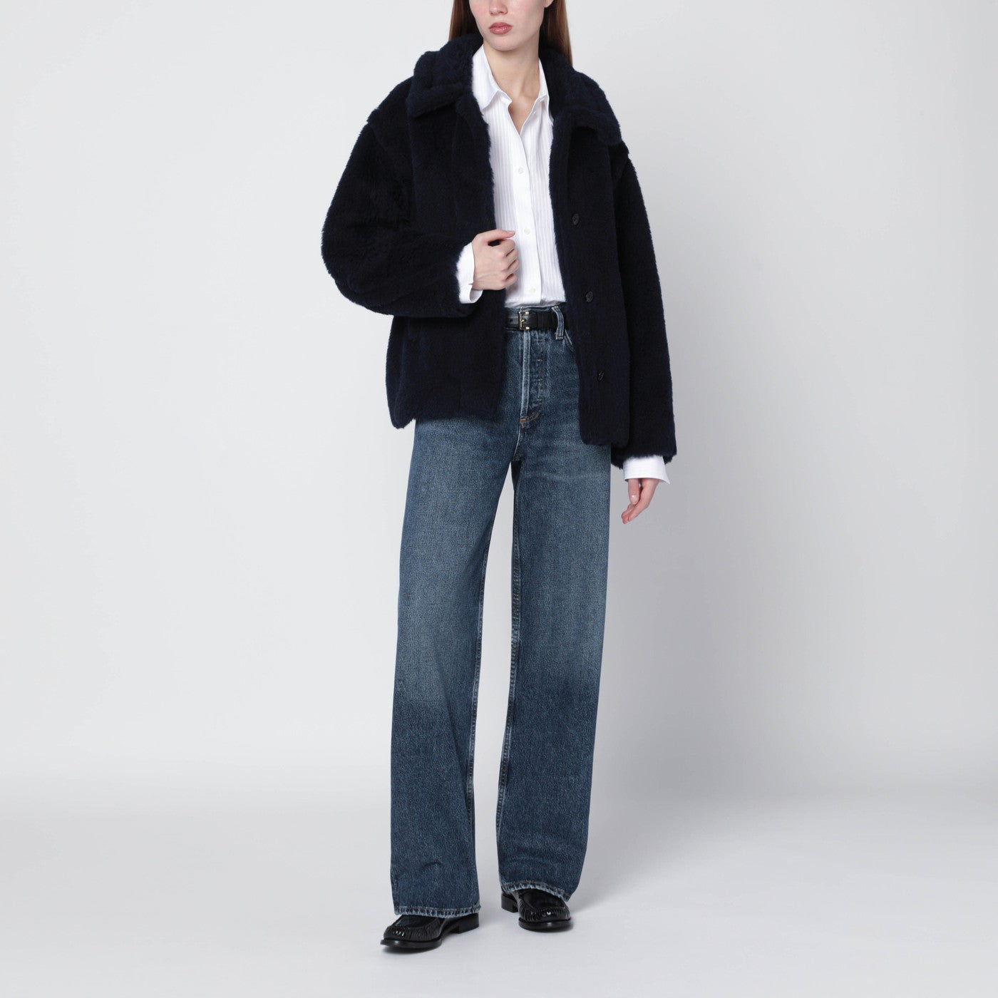 Max Mara Navy faux-fur coat | TheDoubleF
