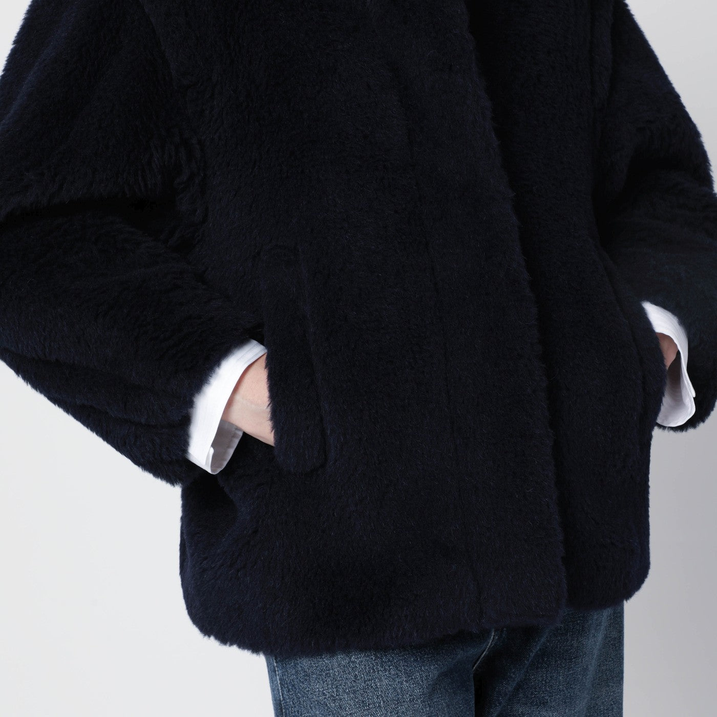 Max Mara Navy faux-fur coat | TheDoubleF