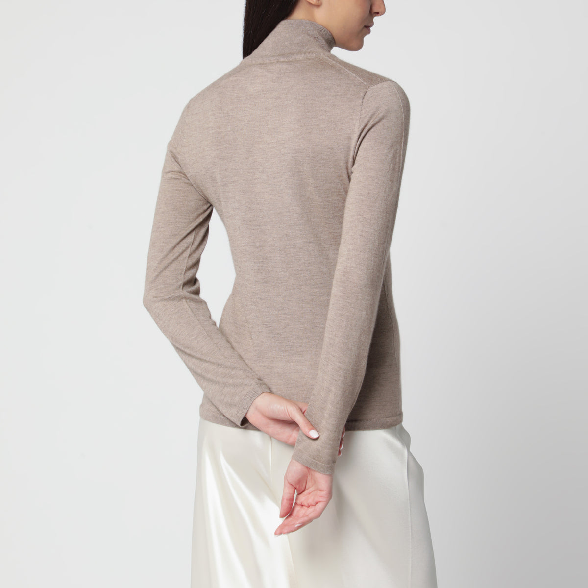 Dunkelbrauner melierter Kaschmir-Rollkragenpullover