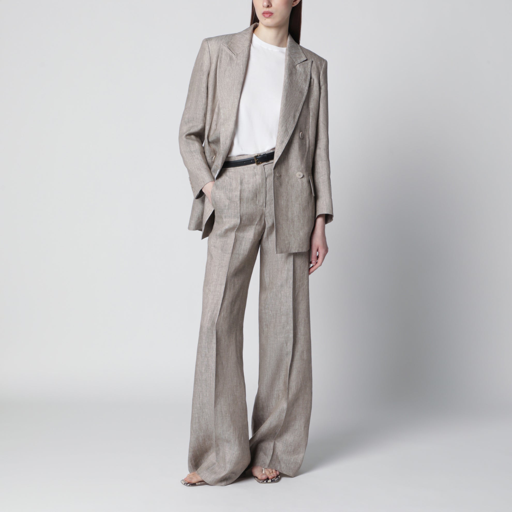 Doppelreihiger Blazer Olimpia aus Leinen in Beige
