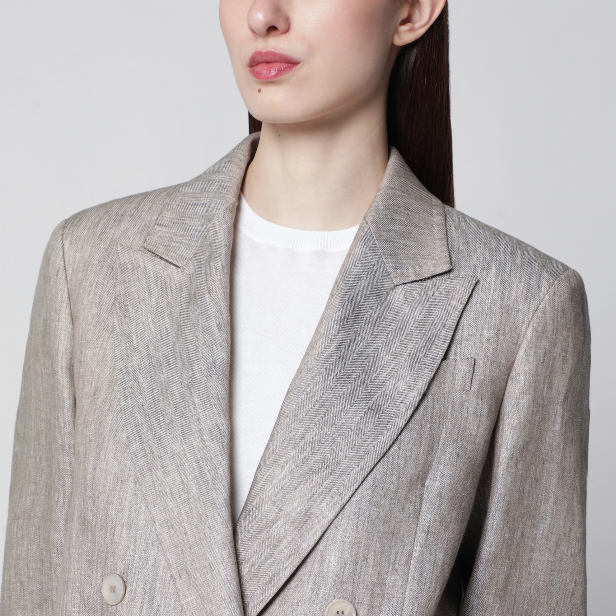 Doppelreihiger Blazer Olimpia aus Leinen in Beige