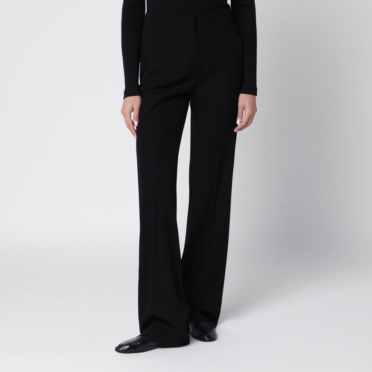 Schwarze Palazzo-Hose aus reinem Wollcady