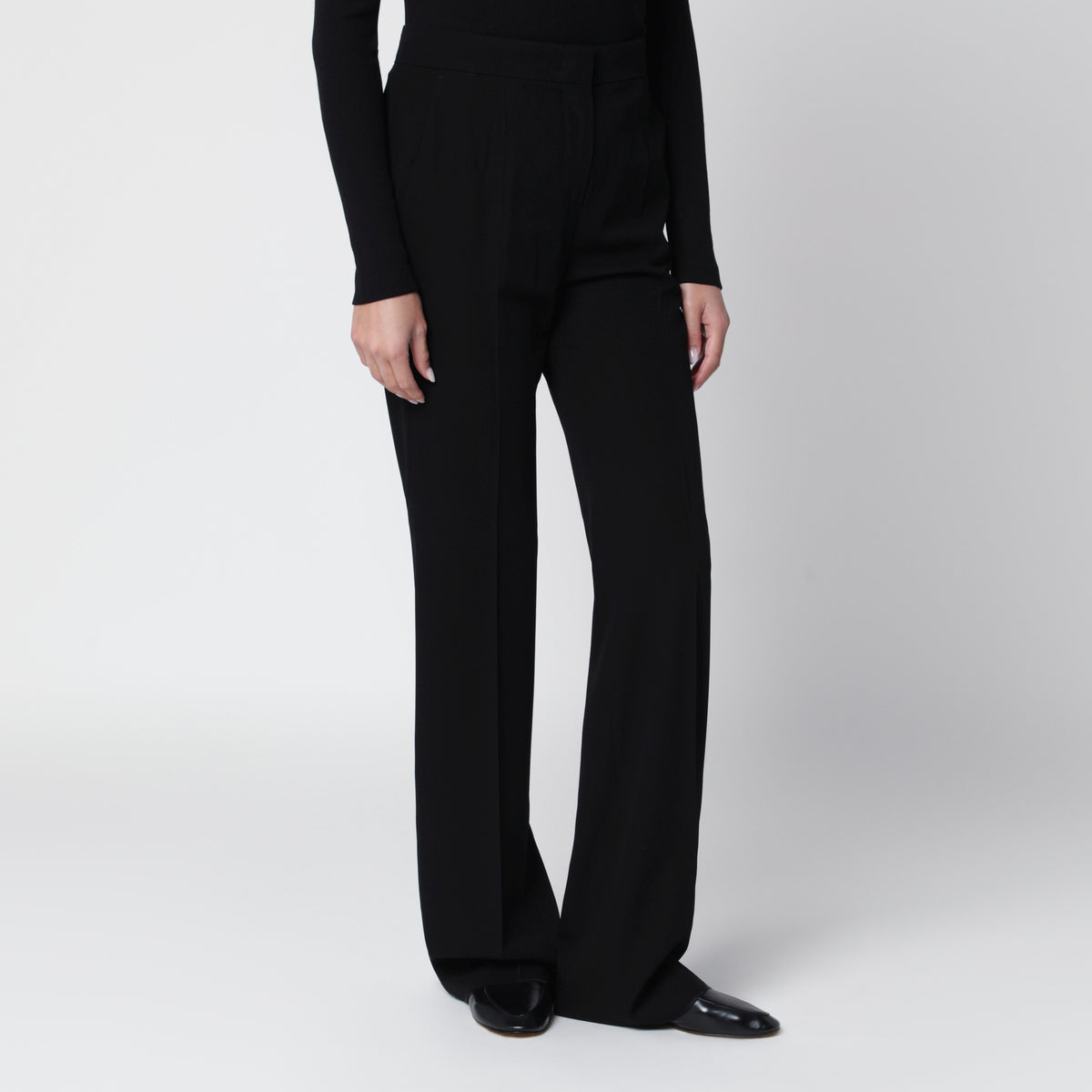 Schwarze Palazzo-Hose aus reinem Wollcady