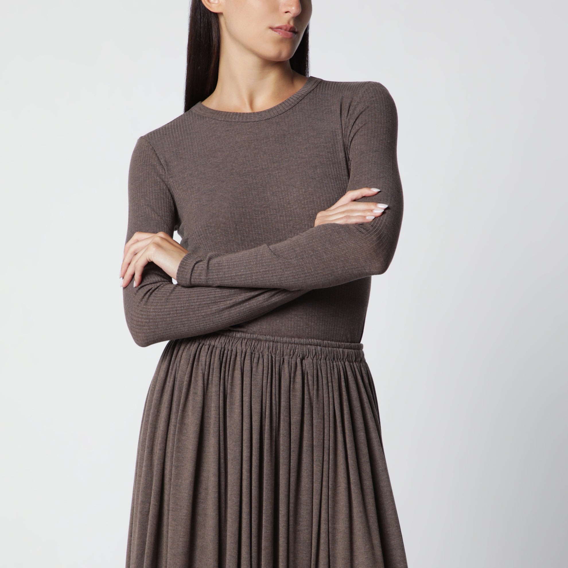 Langarmshirt aus Jersey in Dunkelkhaki