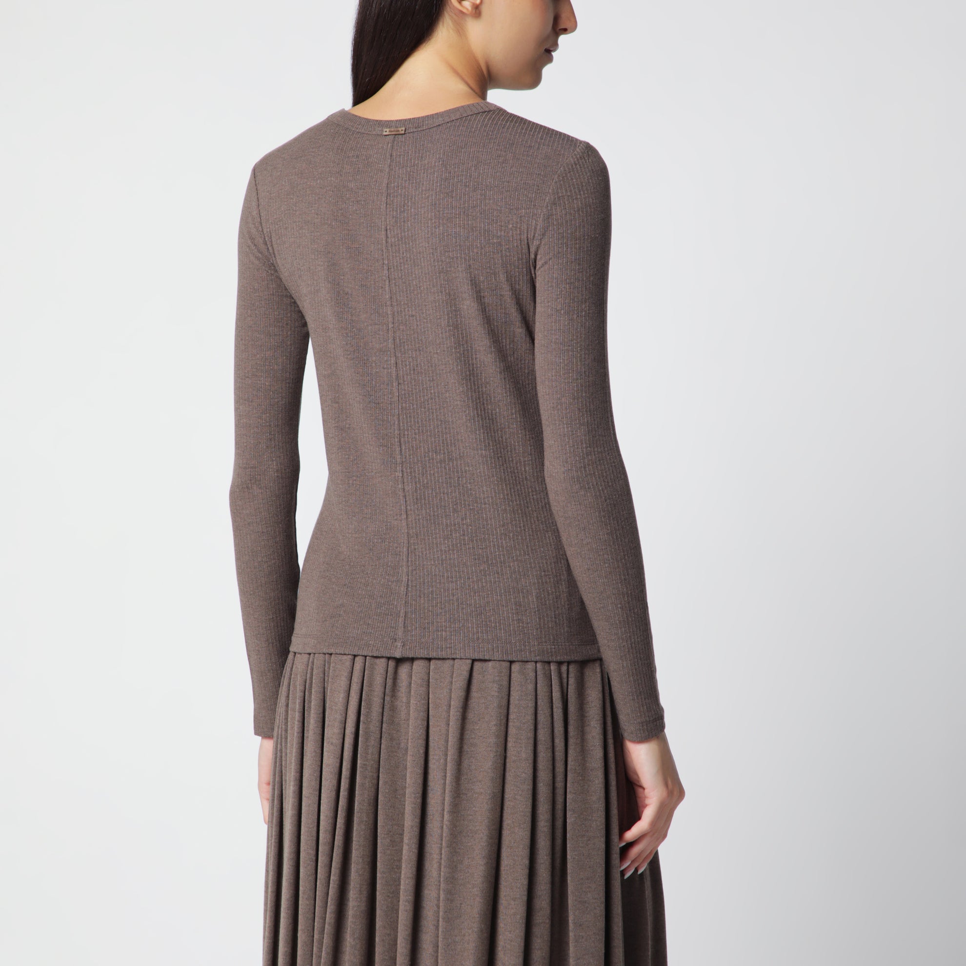 Langarmshirt aus Jersey in Dunkelkhaki