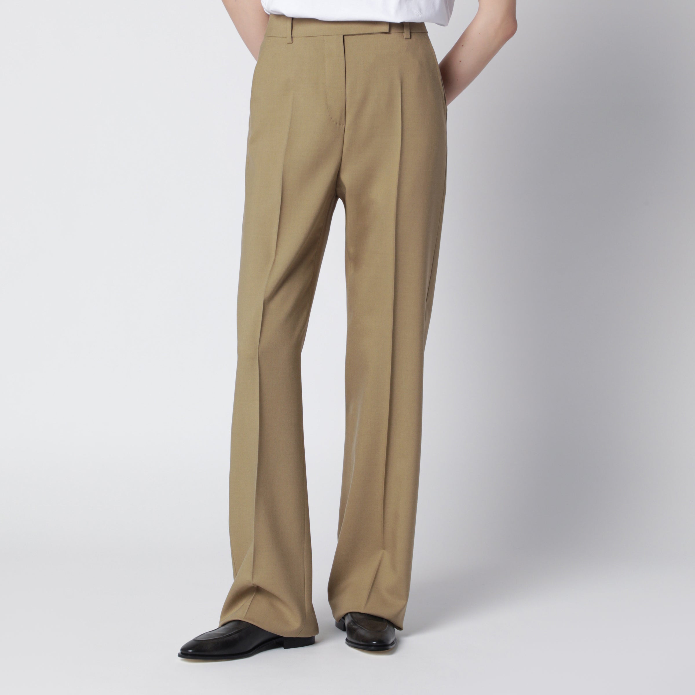 Max Mara Wide-leg trousers in camel wool and silk poplin | TheDoubleF