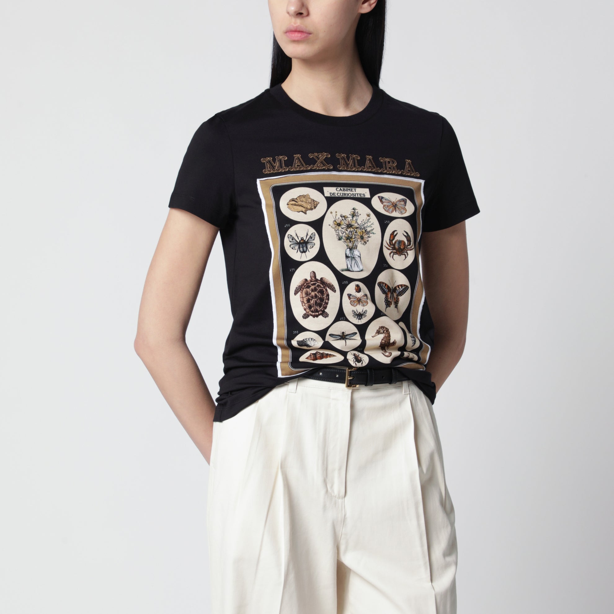 T-shirt basic in jersey di cotone con stampa nera