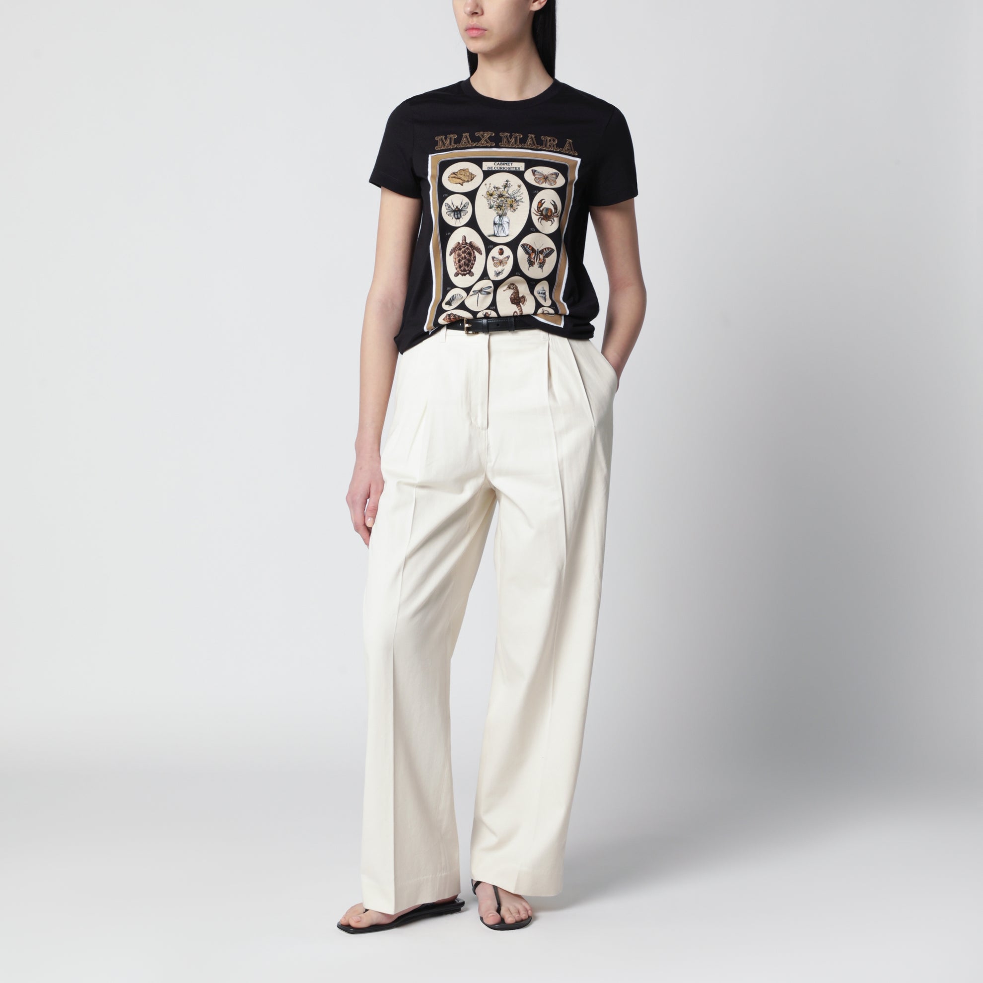 T-shirt basic in jersey di cotone con stampa nera