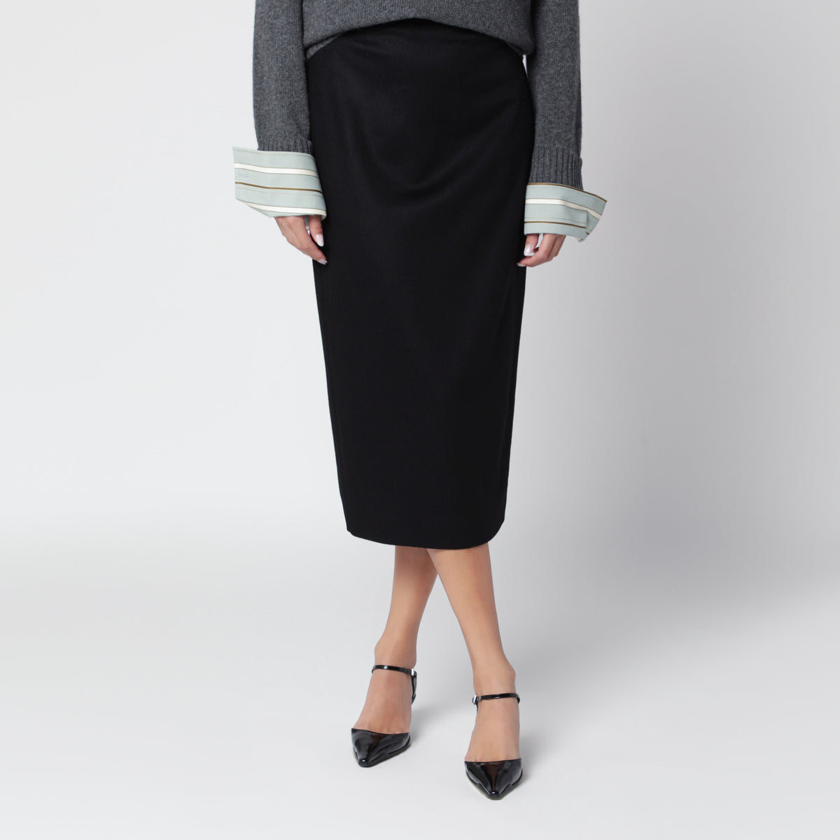 Black pencil skirt in zibeline camel
