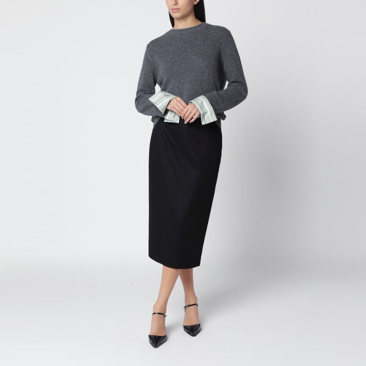 Black pencil skirt in zibeline camel