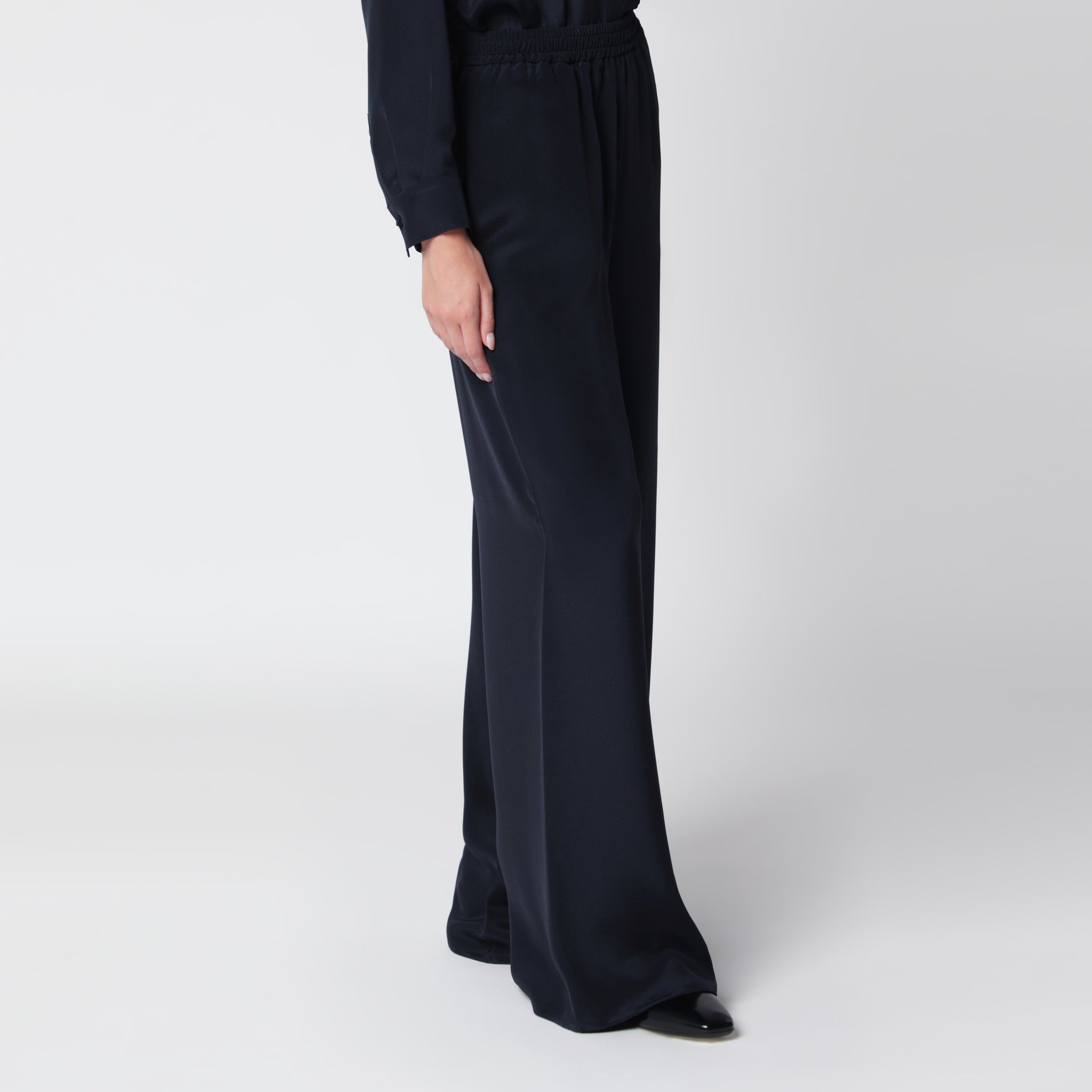 Navy blue silk relaxed trousers