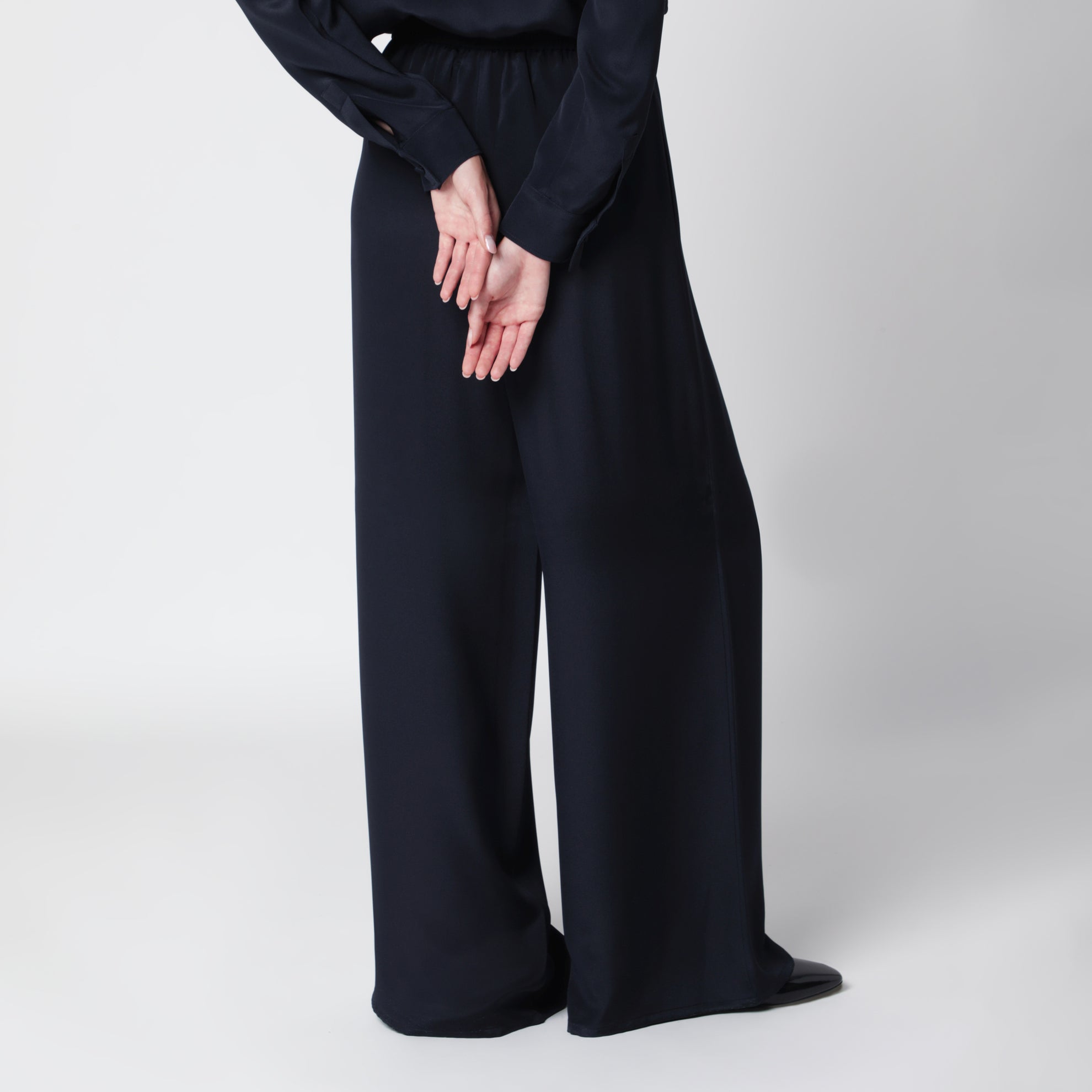 Navy blue silk relaxed trousers