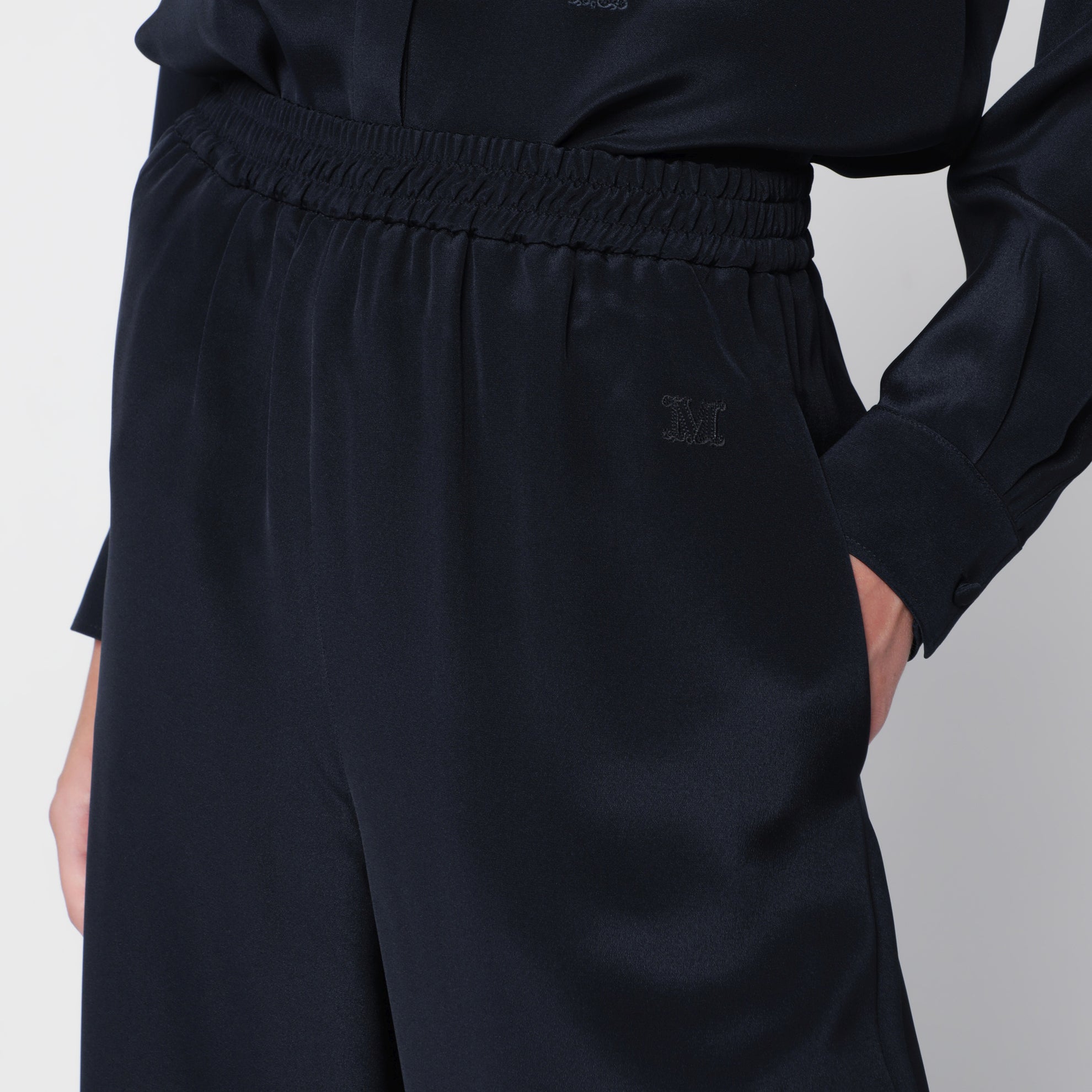 Navy blue silk relaxed trousers