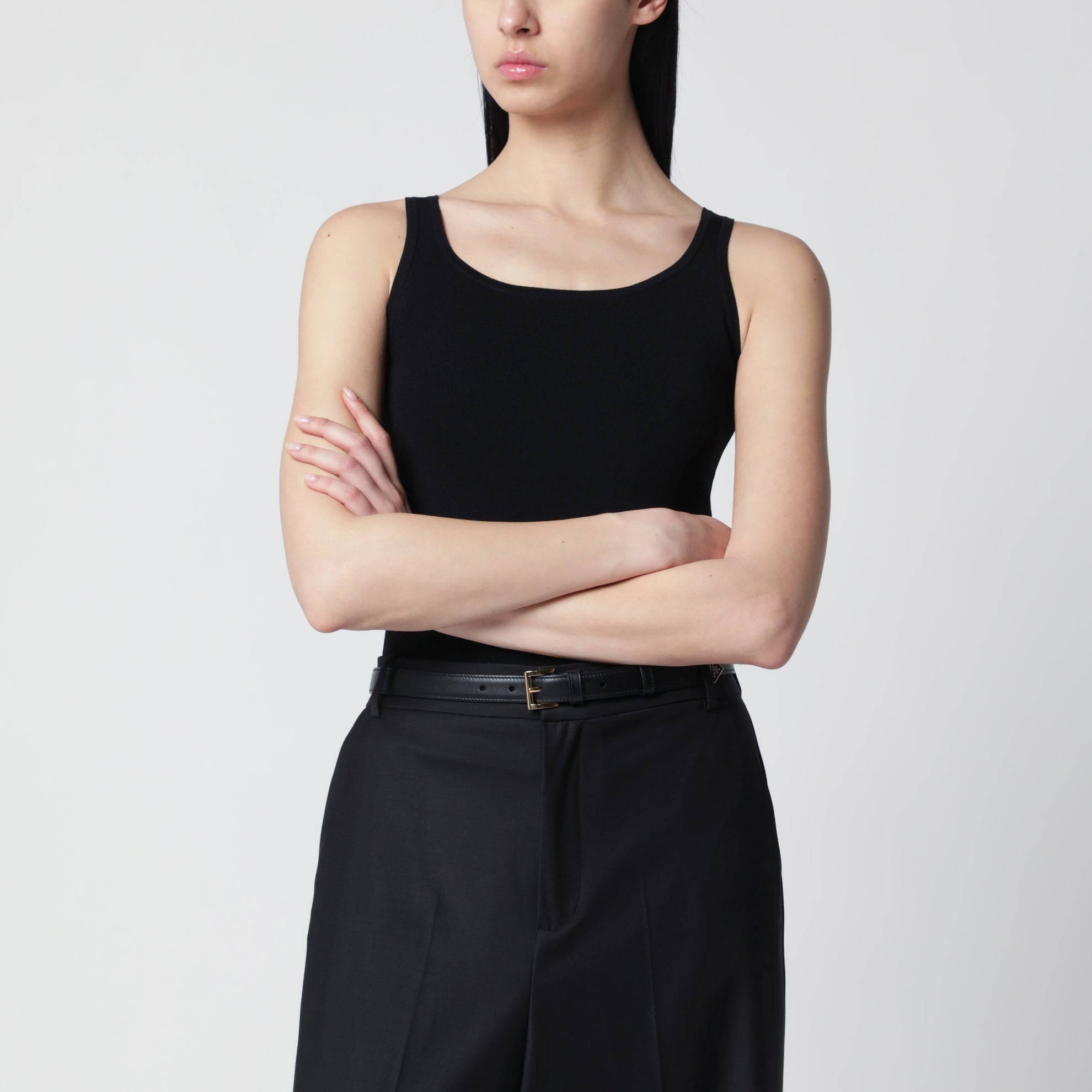Pull sans manches en viscose crêpe noir