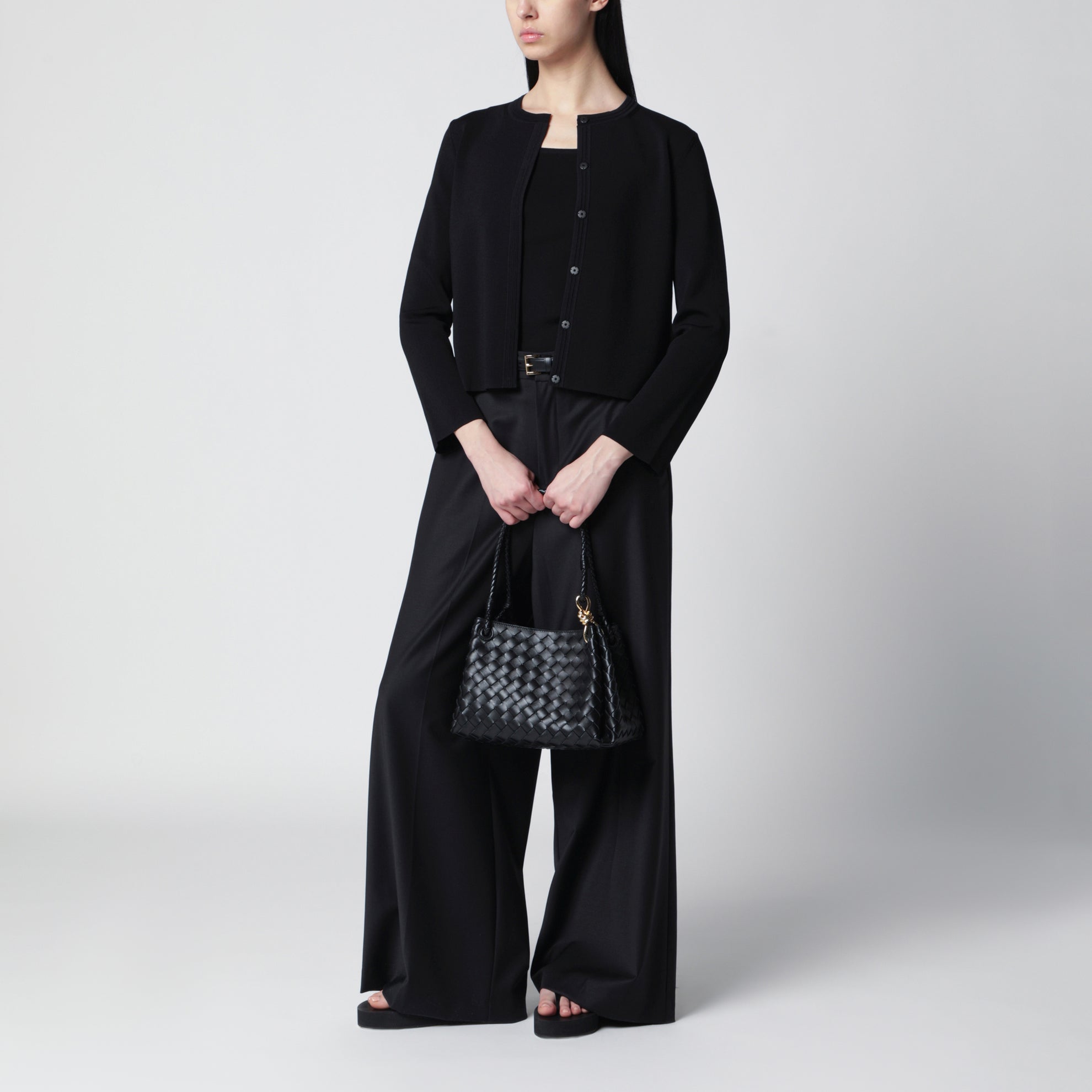 Pull sans manches en viscose crêpe noir