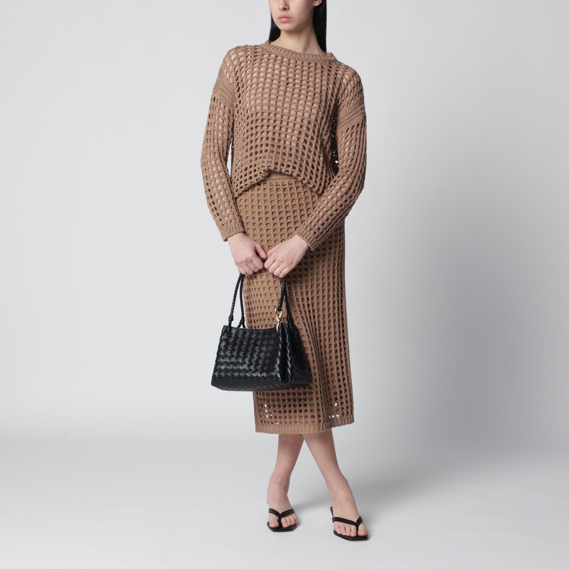 Cotton mesh long-sleeve sweater in Desert