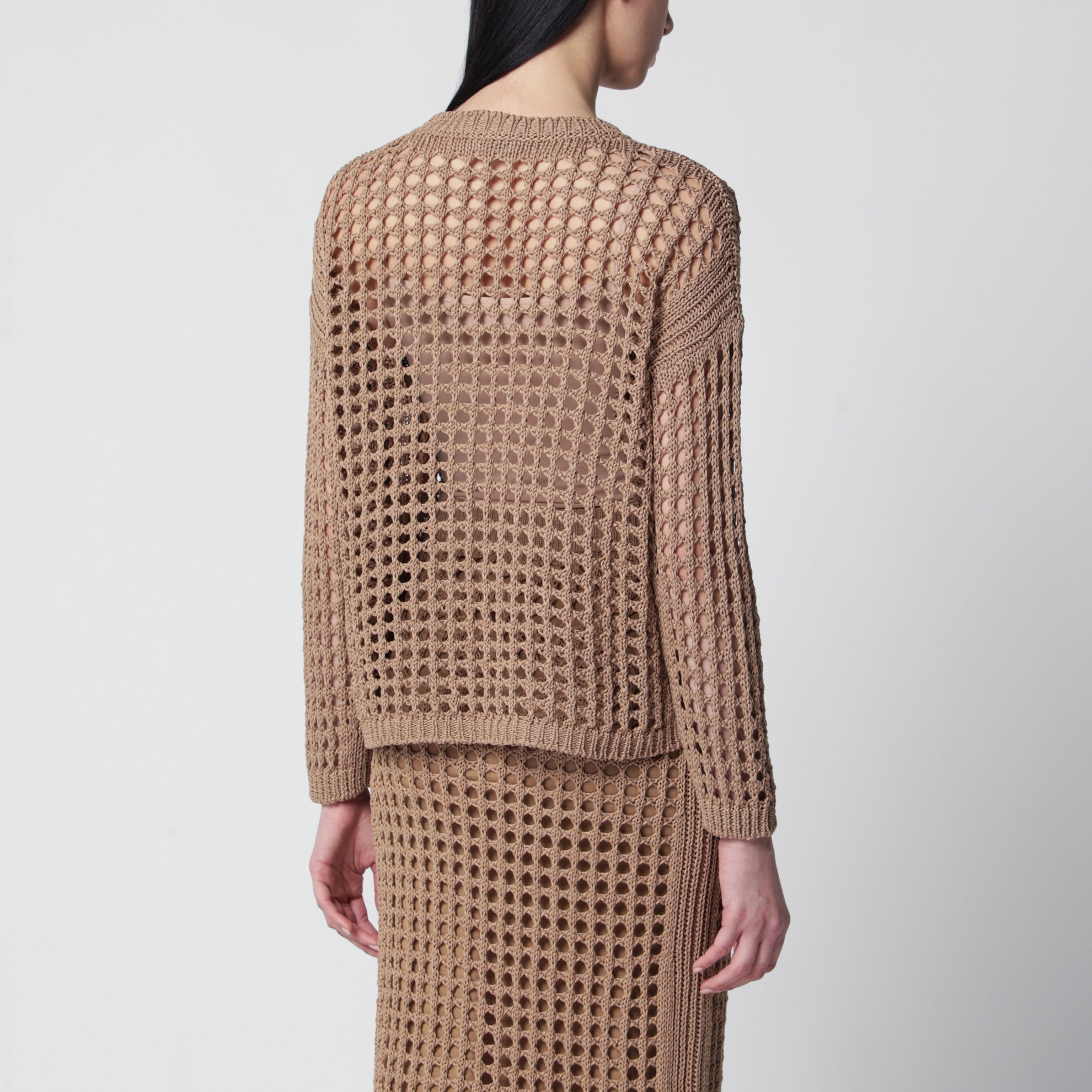 Cotton mesh long-sleeve sweater in Desert