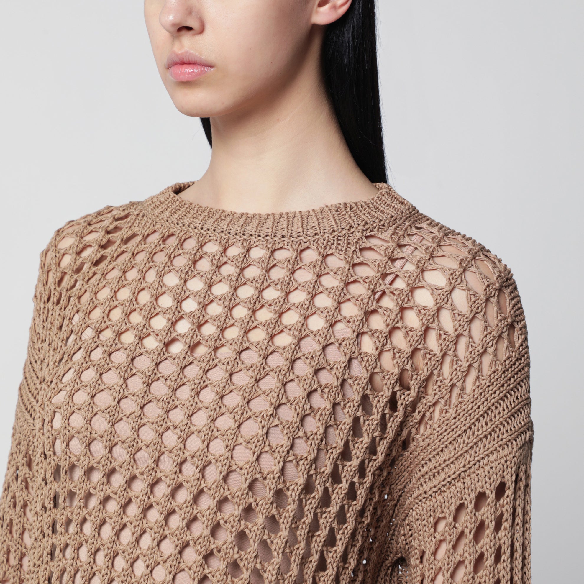 Cotton mesh long-sleeve sweater in Desert