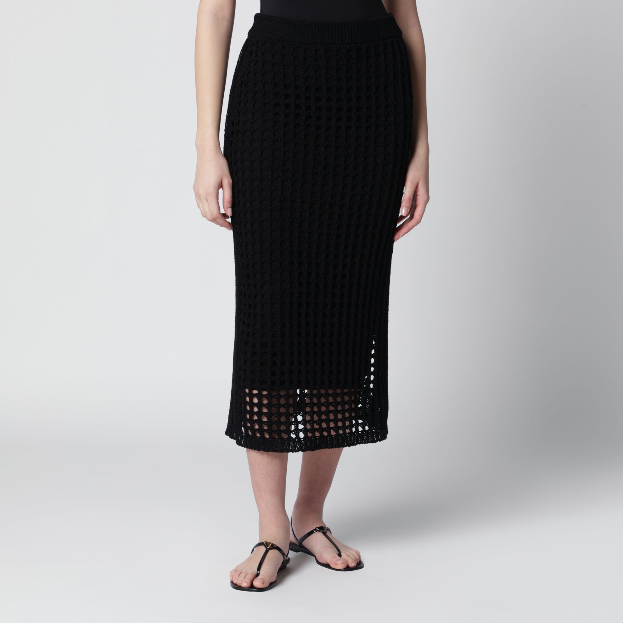 Long sheer net cotton skirt in black