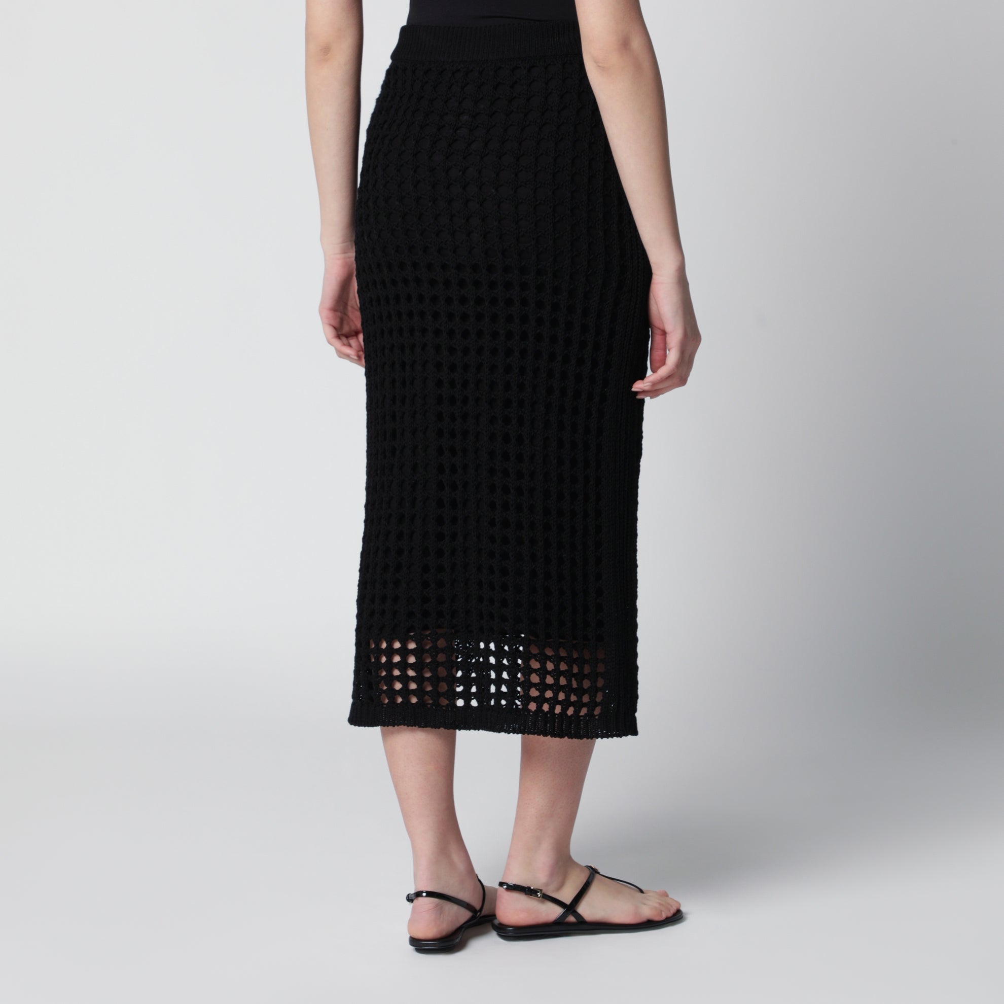 Long sheer net cotton skirt in black