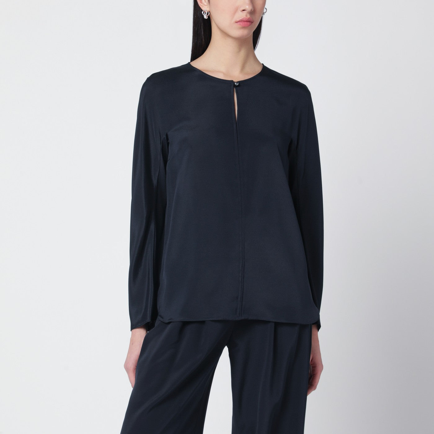 Midnight blue silk-blend blouse