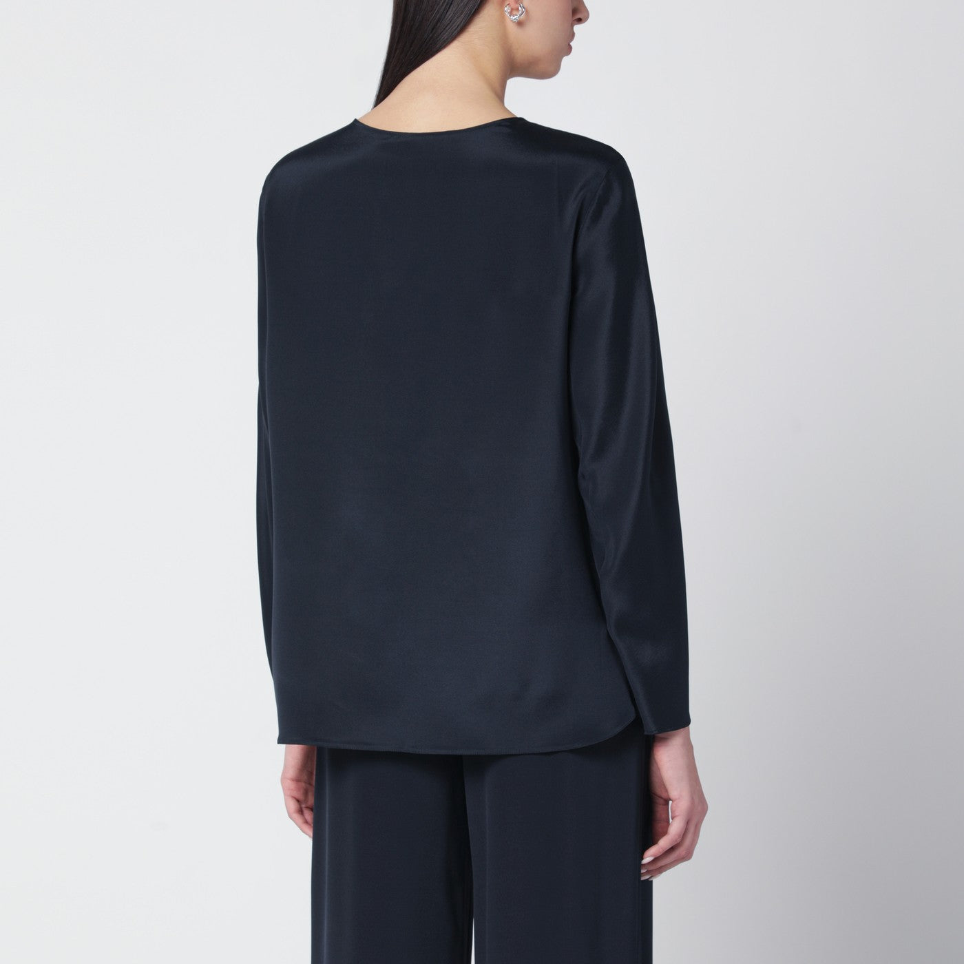 Midnight blue silk-blend blouse