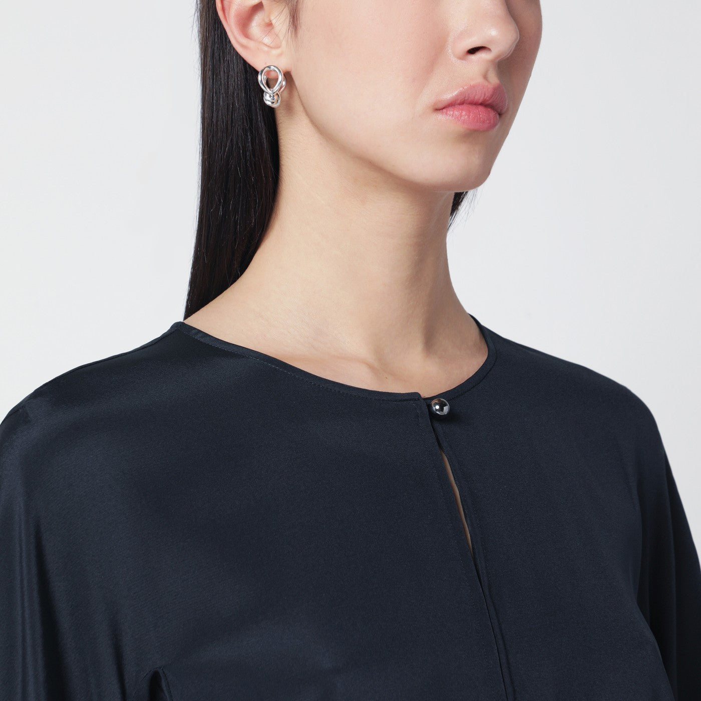Midnight blue silk-blend blouse